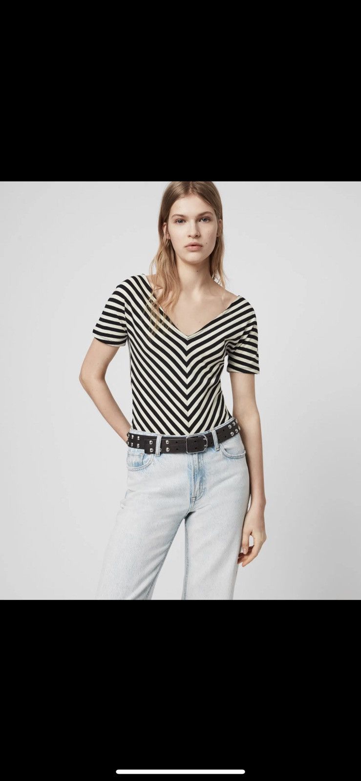 Allsaints × Japanese Brand Allsaints Keavey Stripe SS Bodysuit T Shirt size XS Size XS / US 0-2 / IT 36-38 - 2 Thumbnail