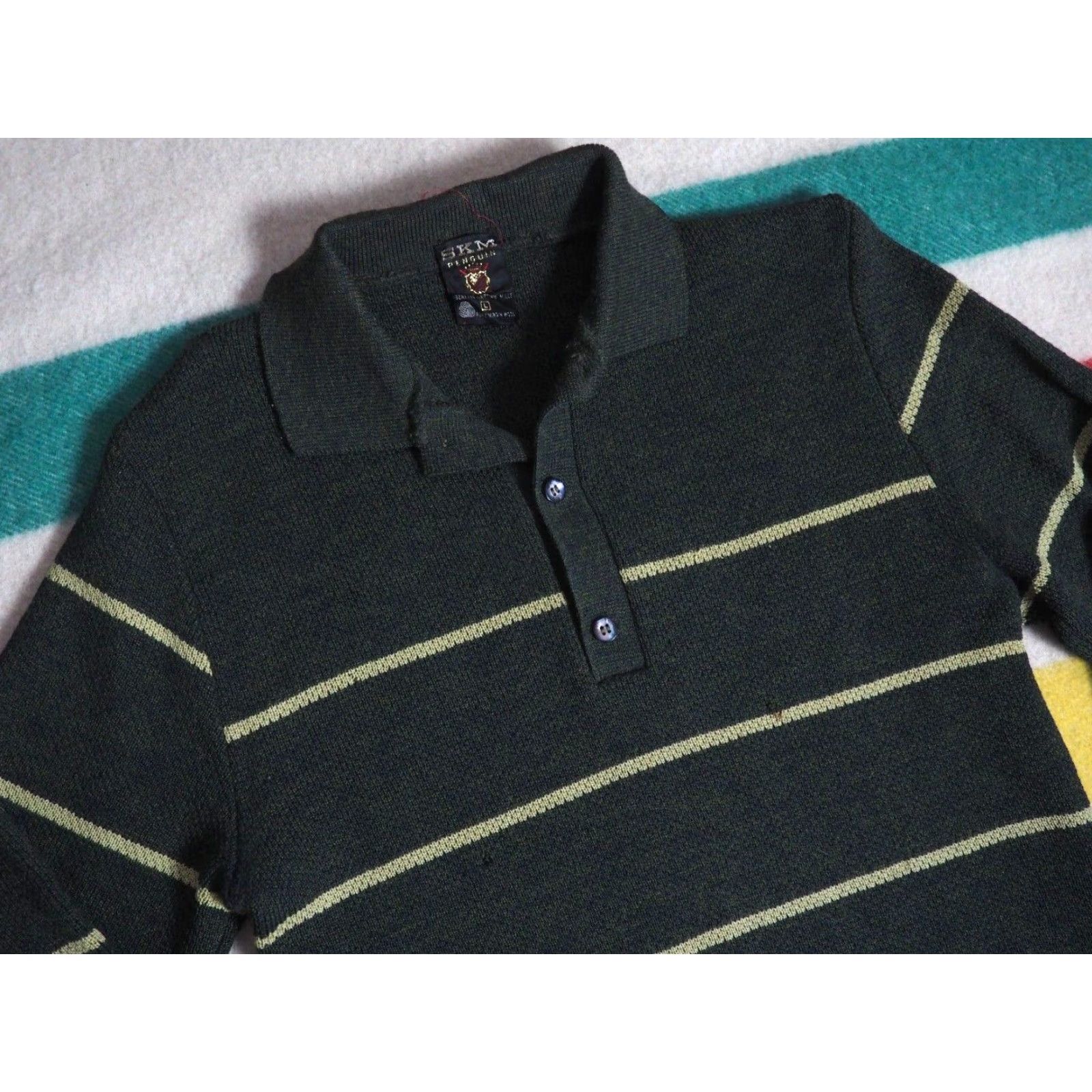 Vintage VINTAGE Penguin Seattle Wool Green Striped Polo Sweater L Adults 60s Rockabilly Size US L / EU 52-54 / 3 - 2 Thumbnail