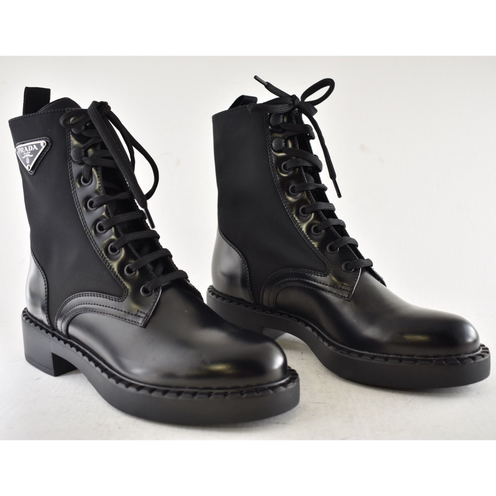 Prada Prada Black Brushed Leather Lace Up Combat Ankle Boot 36.5 Size US 6.5 / IT 36.5 - 4 Thumbnail