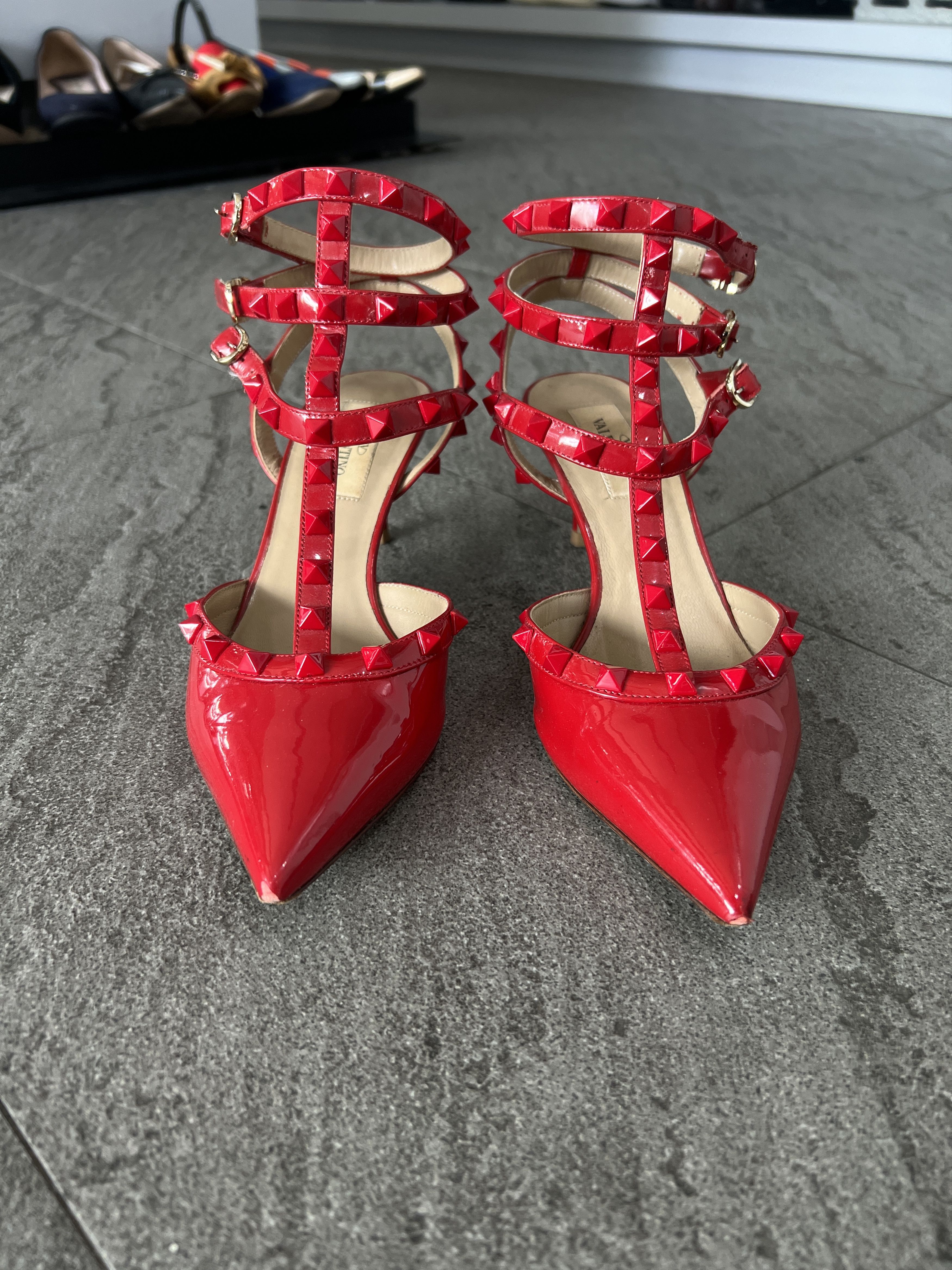 Valentino Valentino Rockstud Patent Cage Heels Red 37 Size US 7 / IT 37 - 2 Thumbnail
