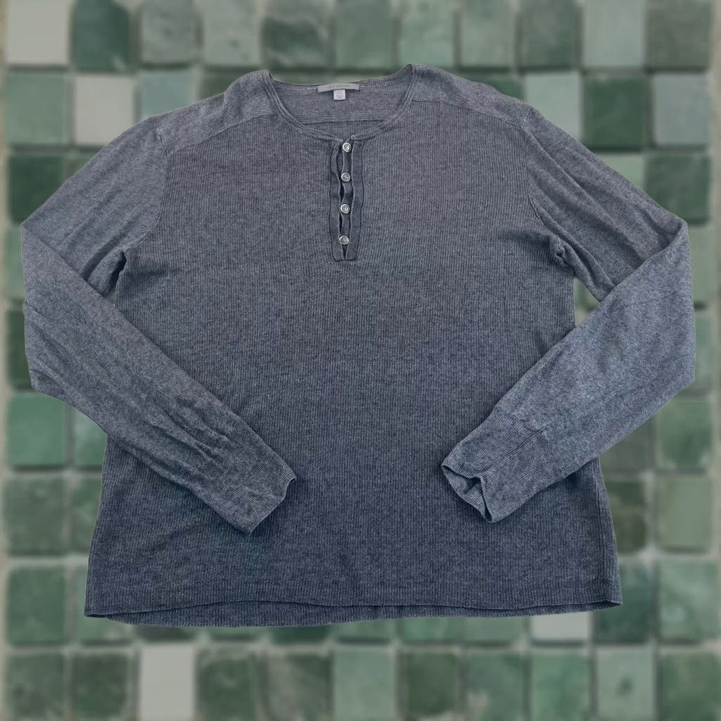 John Varvatos John Varvatos Collection Sweater Men 2XL Grey Designer Henley 100% Linen Size US XXL / EU 58 / 5 - 1 Thumbnail