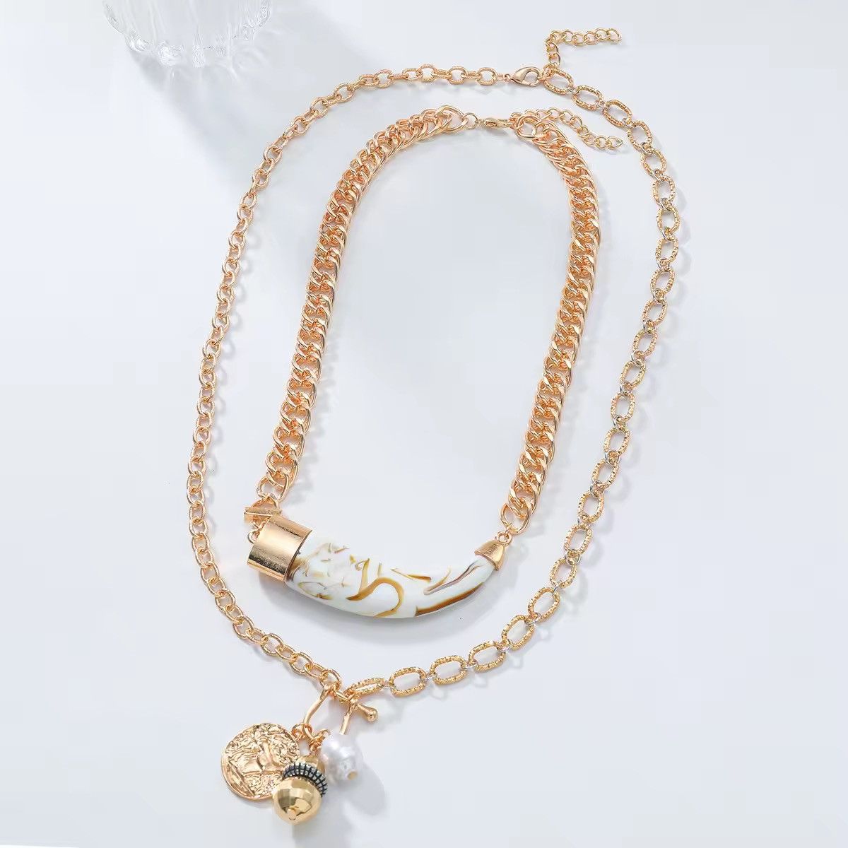 Vintage Cow Horn Multi-layer Imitation Pearl Necklace Size ONE SIZE - 2 Thumbnail