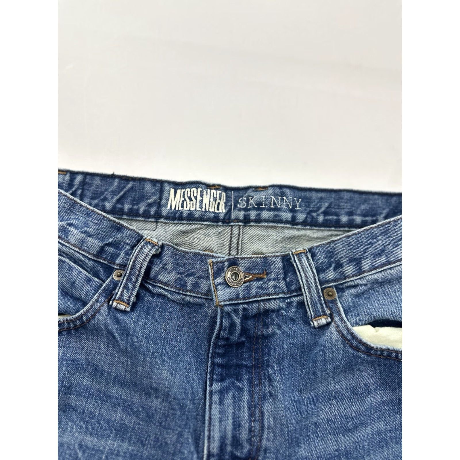Vintage Free World Jeans Men’s 33 Blue Denim Messenger Skinny Size US 33 - 3 Thumbnail