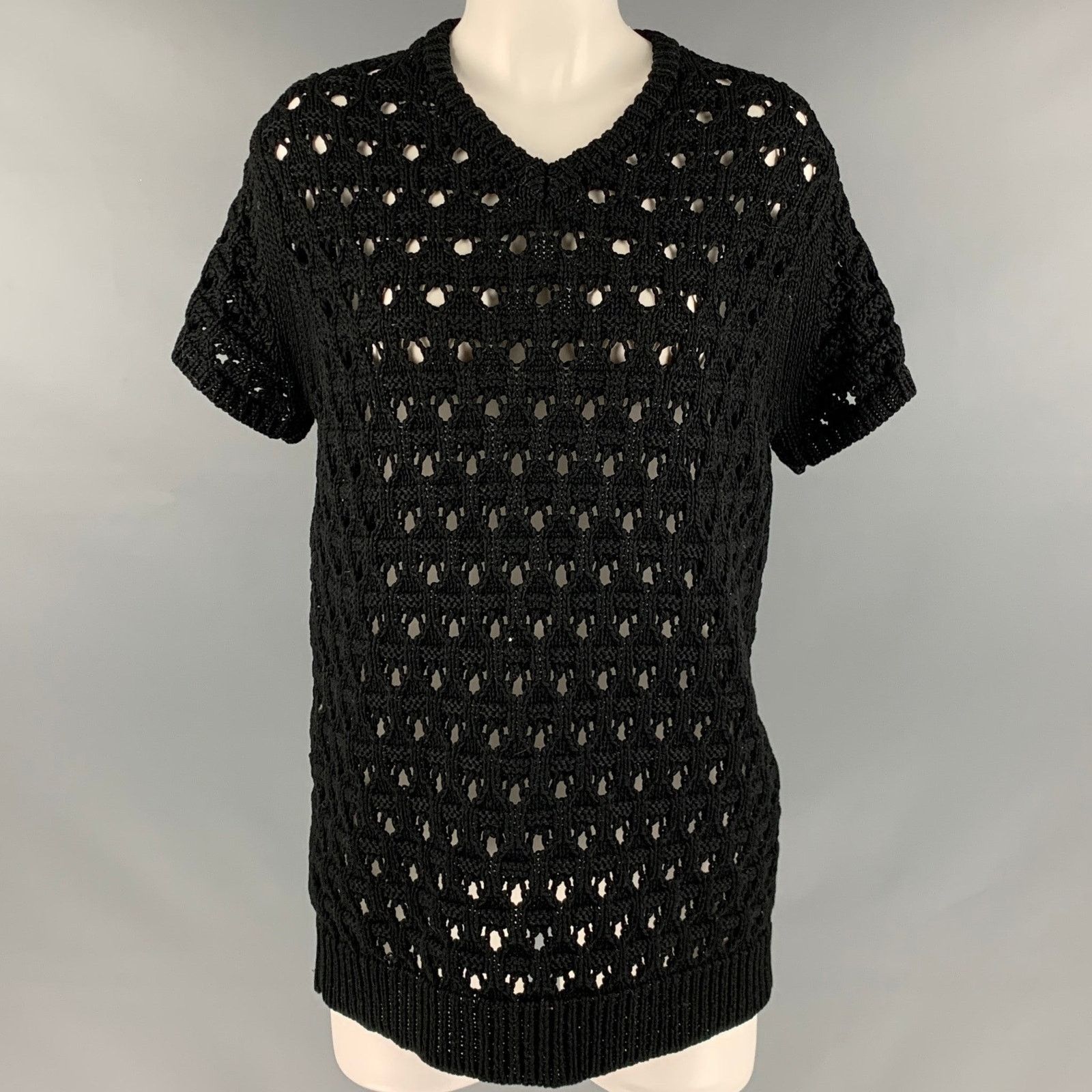 Kolor KOLOR Size L Black Cotton Mixed Fabrics V-Neck Casual Top Size L / US 10 / IT 46 - 1 Thumbnail