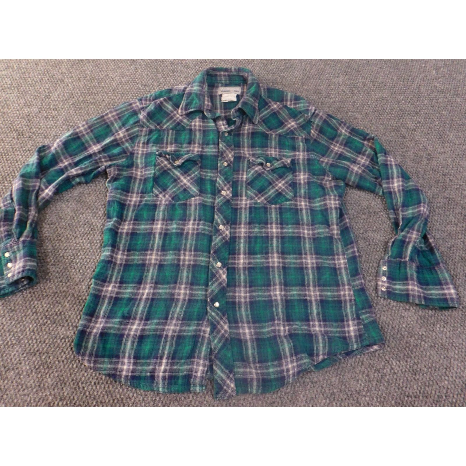 Wrangler wrangler shirt mens large pearl snap green plaid cowboy flannel wrancher button-up long sleeve cotton blue Size US L / EU 52-54 / 3 - 3 Thumbnail