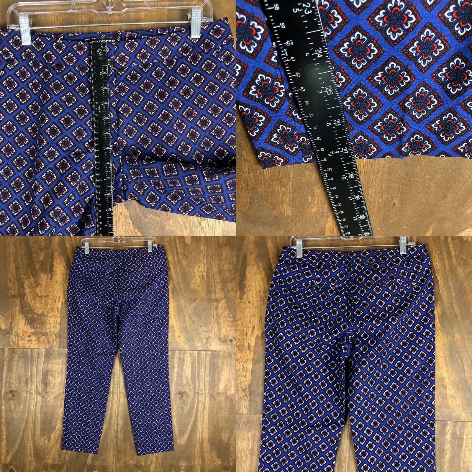 Express Express Womens Pants Blue Multicolored Columnist Mid Rise Stretch 8 R Size 30" / US 8 / IT 44 - 8 Thumbnail