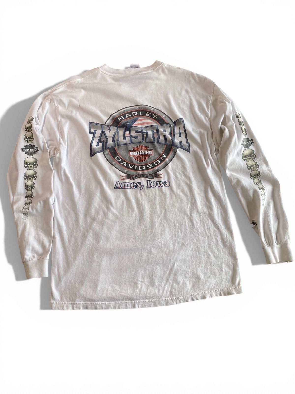 Harley Davidson Vintage Harley Davidson Distressed Skull Long Sleeve T-Shirt Size US L / EU 52-54 / 3 - 7 Thumbnail
