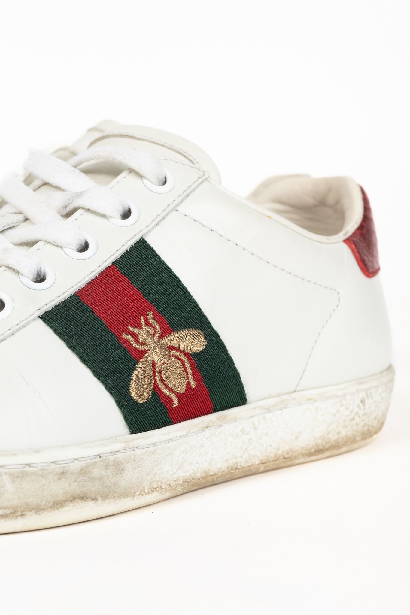 Gucci Gucci Ace Bee White Leather Lace-Up Sneakers Size US 4.5 / IT 34.5 - 6 Thumbnail