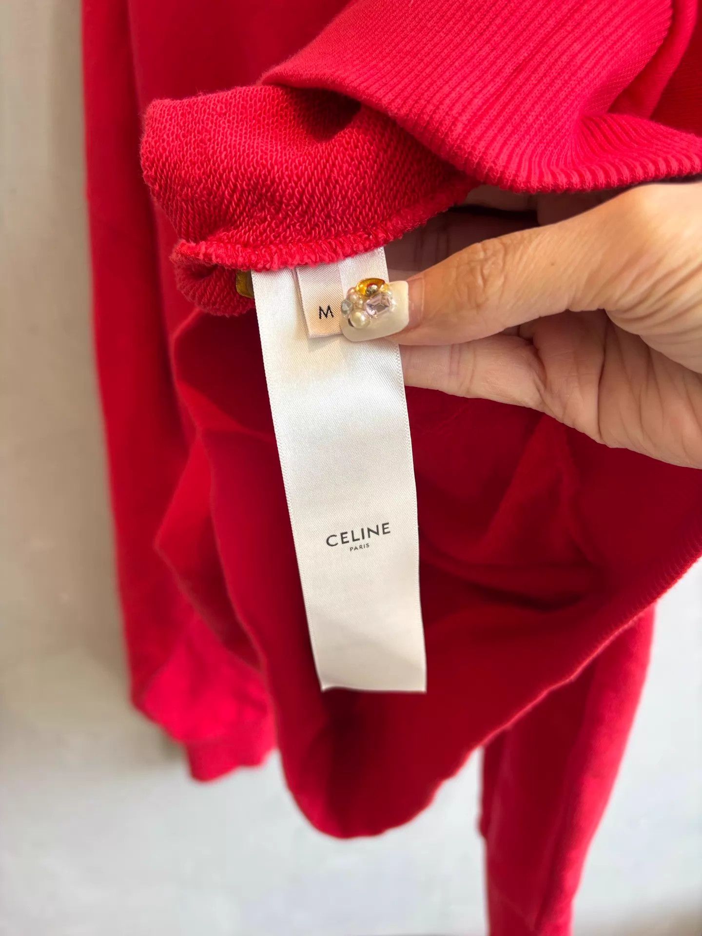 Celine Celine Berry Red Triomphe Big Logo Sweat M Deadstock Size M / US 6-8 / IT 42-44 - 3 Thumbnail
