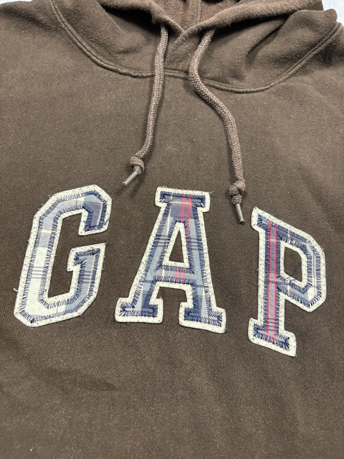 Gap GAP Brown Vintage Hoodie Plaid Appliqué Logo Spell Out Y2K Size US XL / EU 56 / 4 - 6 Thumbnail