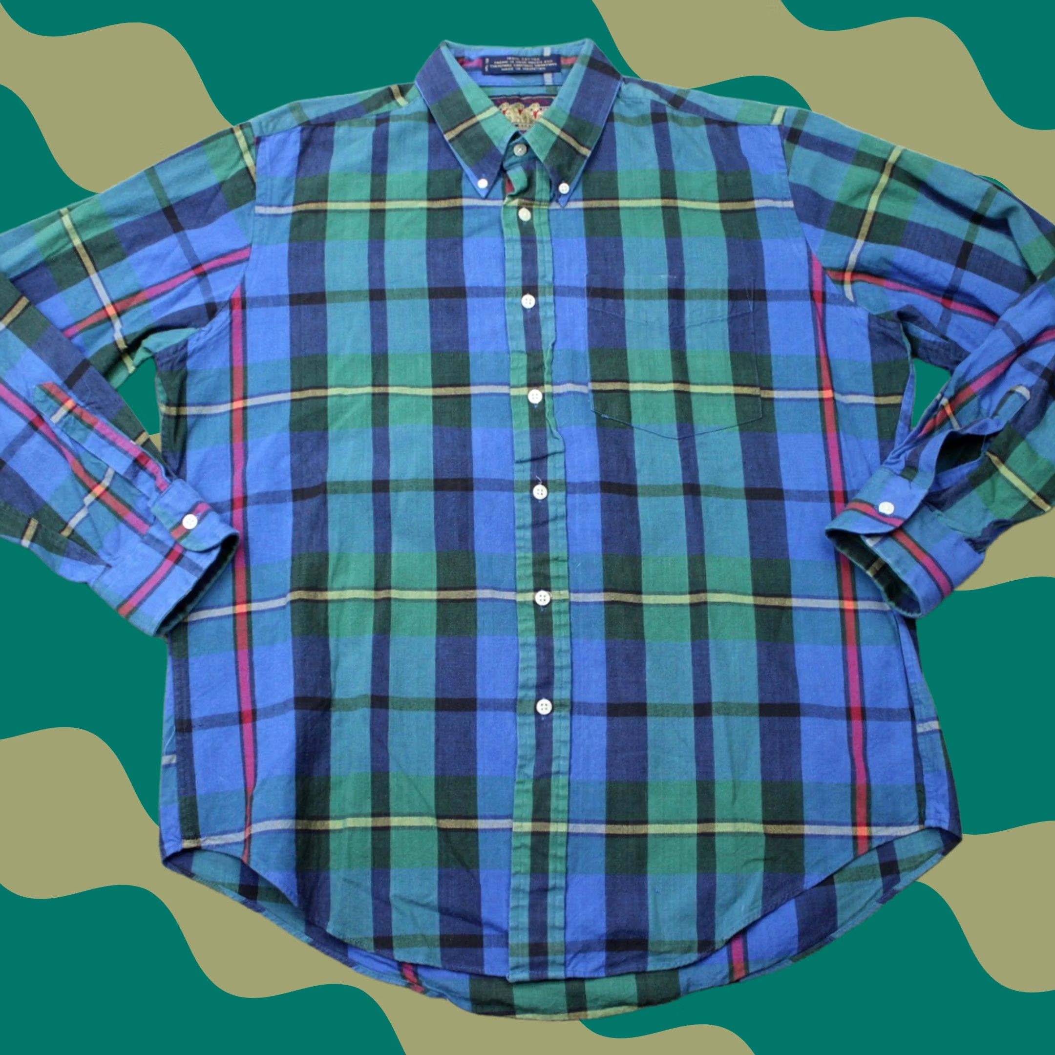 Ralph Lauren VINTAGE Ralph Lauren Chaps Shirt Mens Large Blue/Green L/S Button Up Boy Scout Tag Size US L / EU 52-54 / 3 - 1 Thumbnail