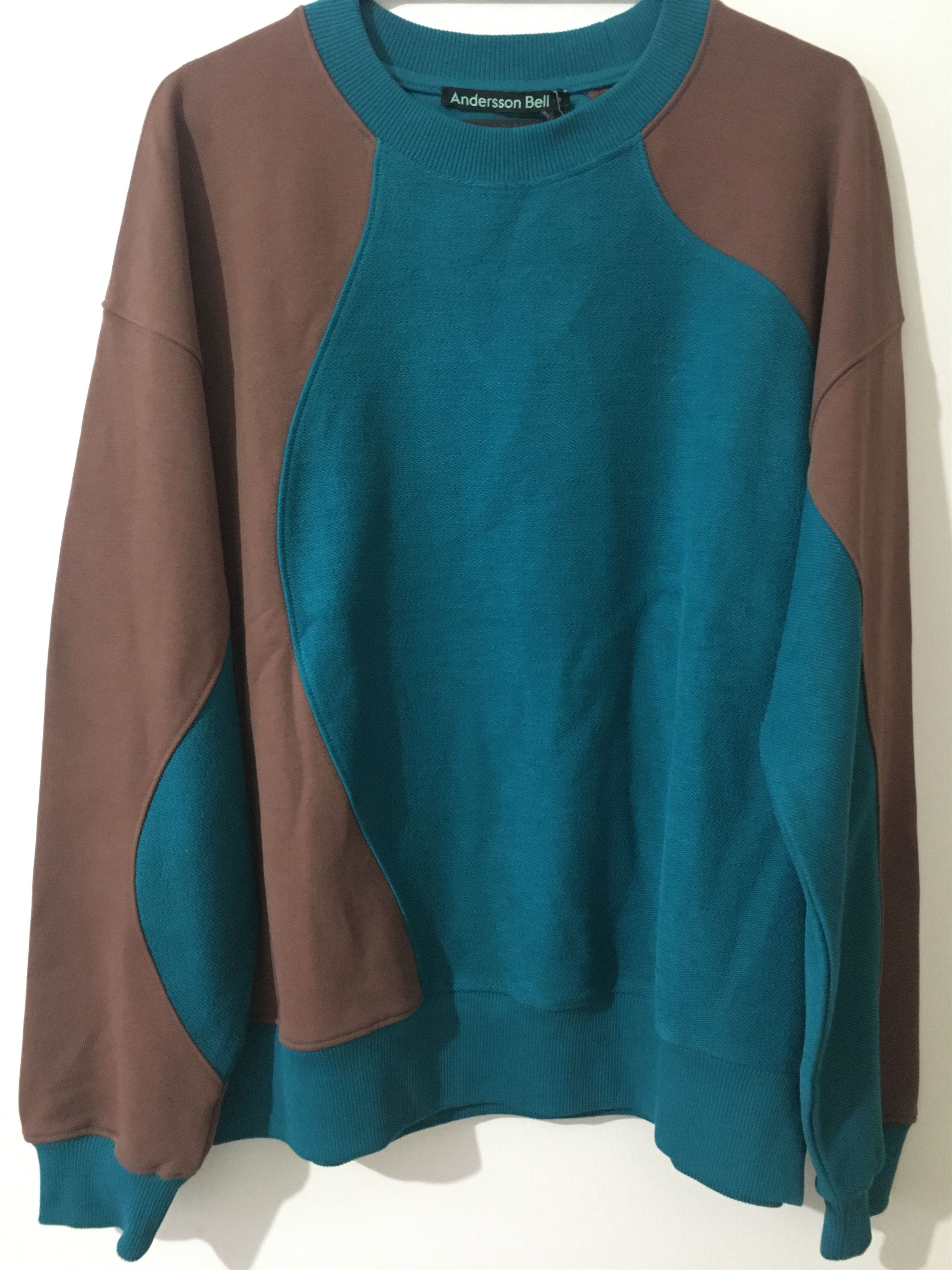image of Andersson Bell Inside Out Curved Sweatshirt Blue Green | Brown in Teal/Brown, Men's (Size Small)