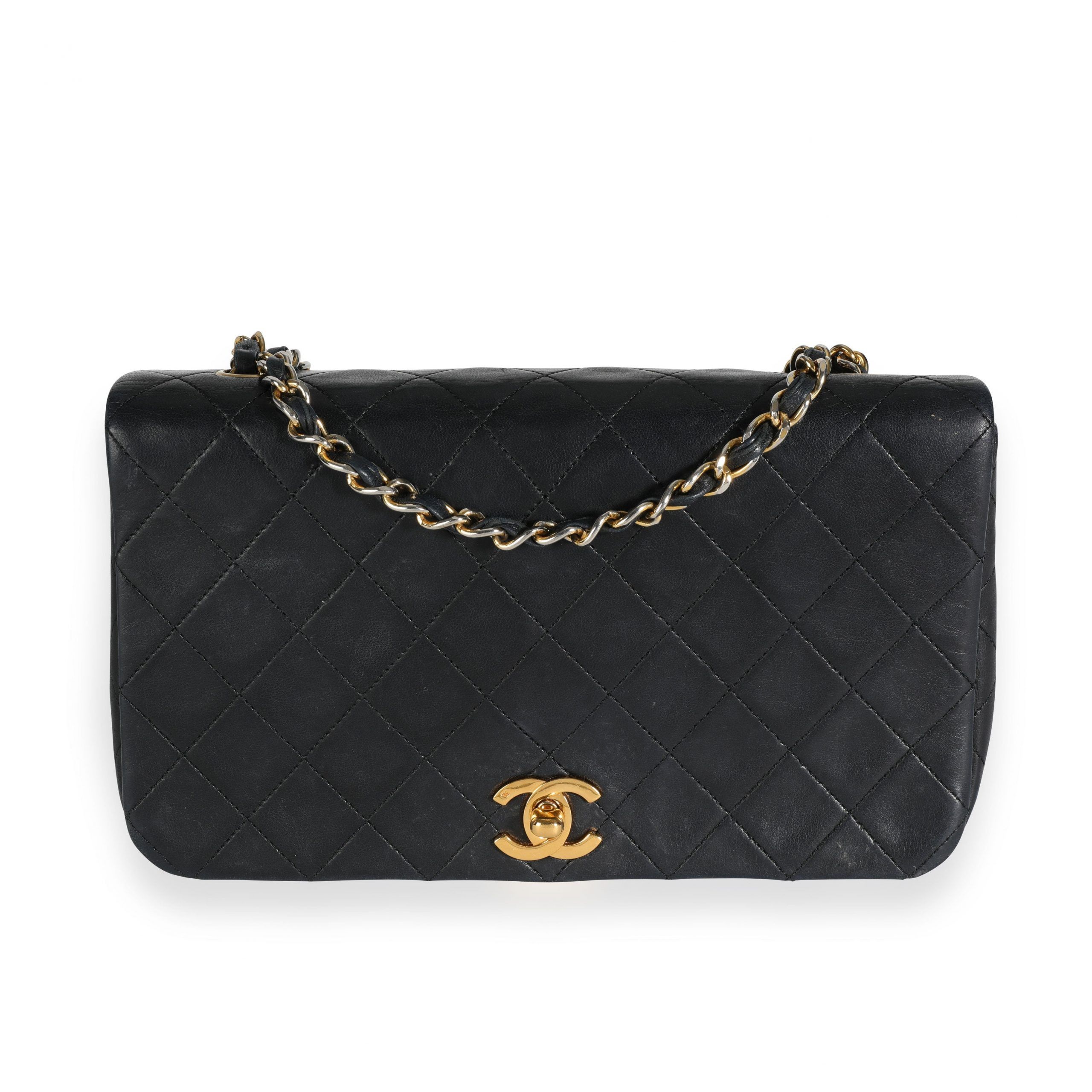 image of Chanel Vintage Black Quilted Lambskin Single Flap Bag, Women's