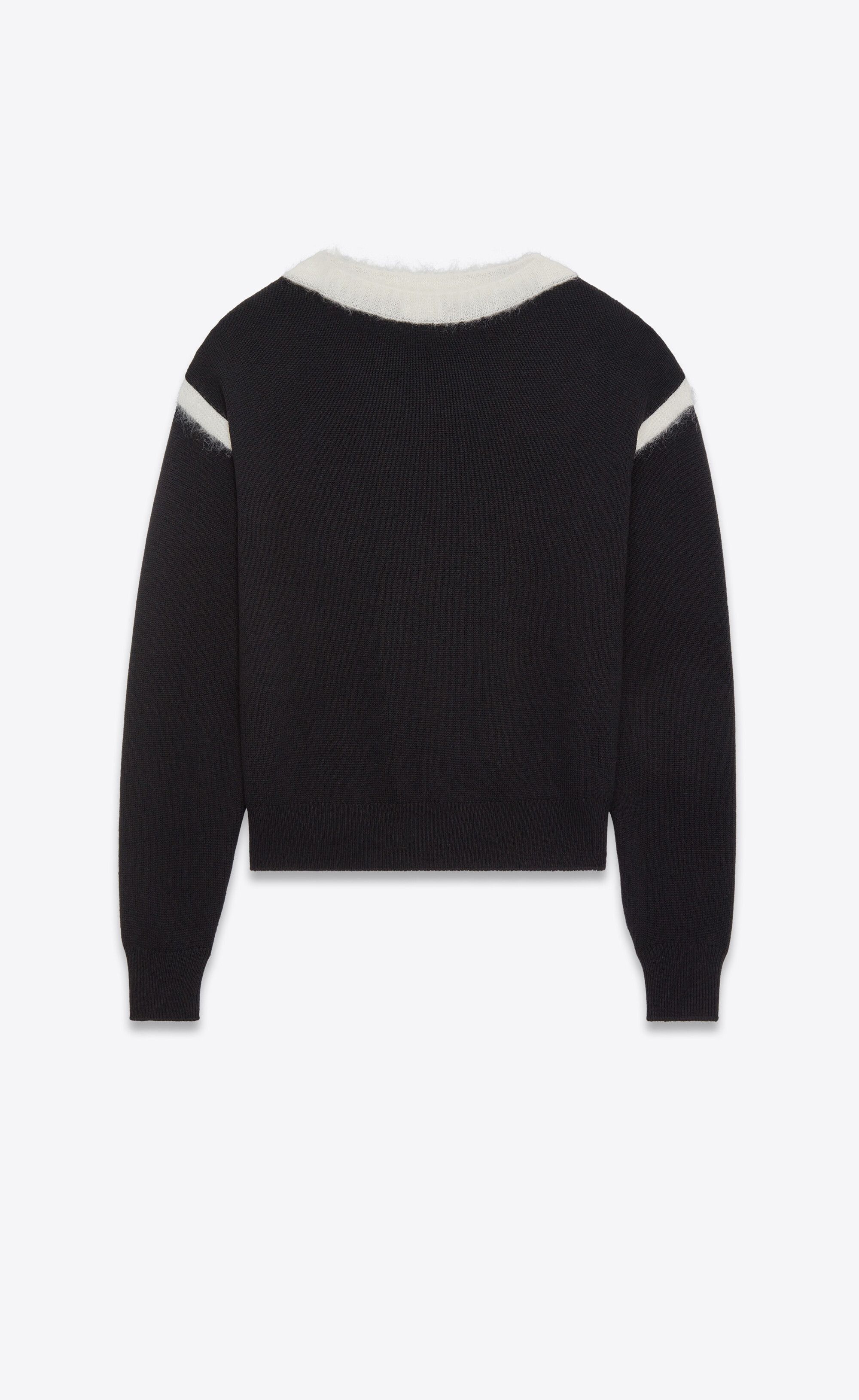 Saint Laurent Paris o1s1wg110225 751080 Boatneck Sweater Wool Mohair Black/White Size US M / EU 48-50 / 2 - 1 Thumbnail
