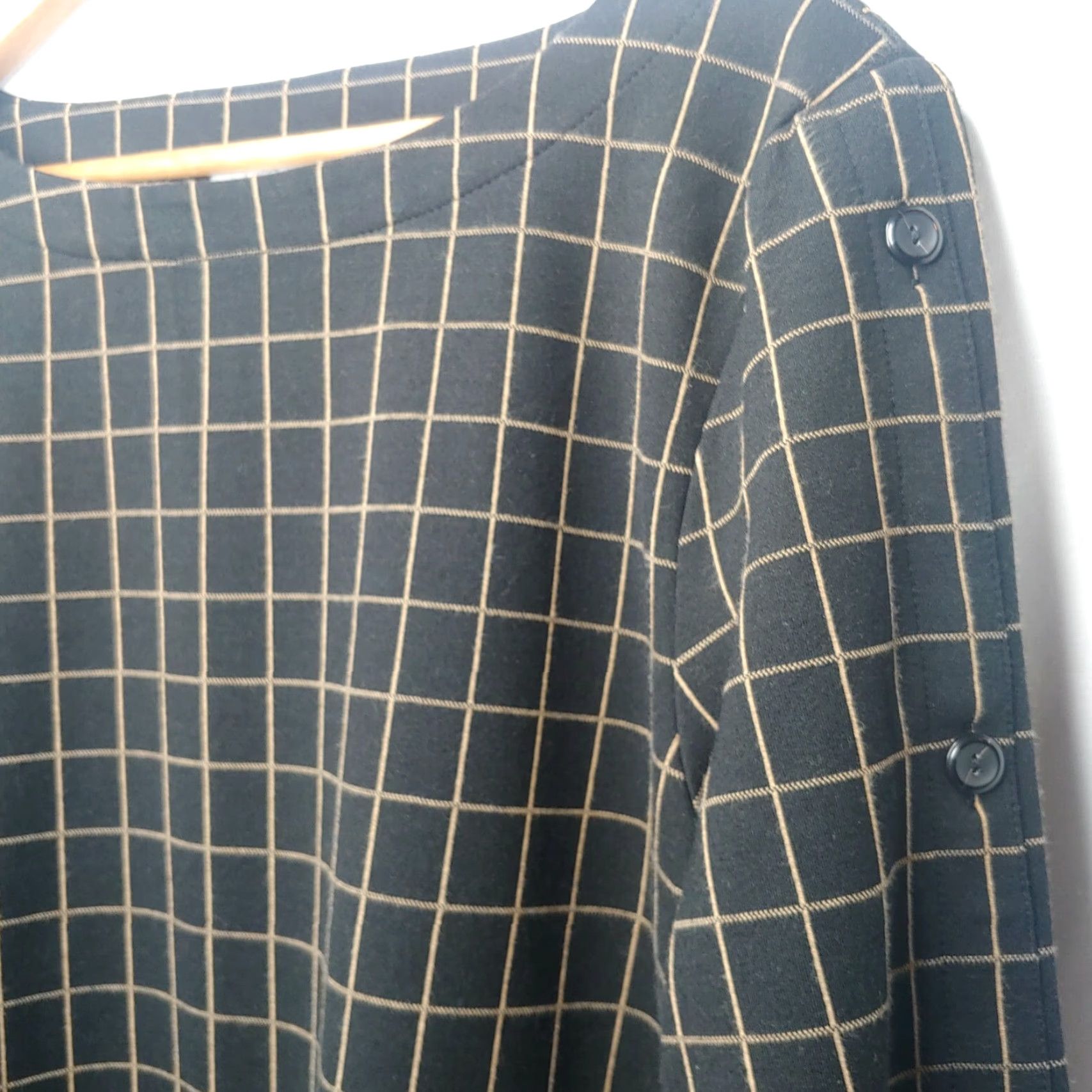 Vintage J Jill Ponte Shirt Women Large Knit Button Sleeve Black Tan Plaid Classic Grid Shirt Ladies A-line Mens? Size L / US 10 / IT 46 - 3 Thumbnail