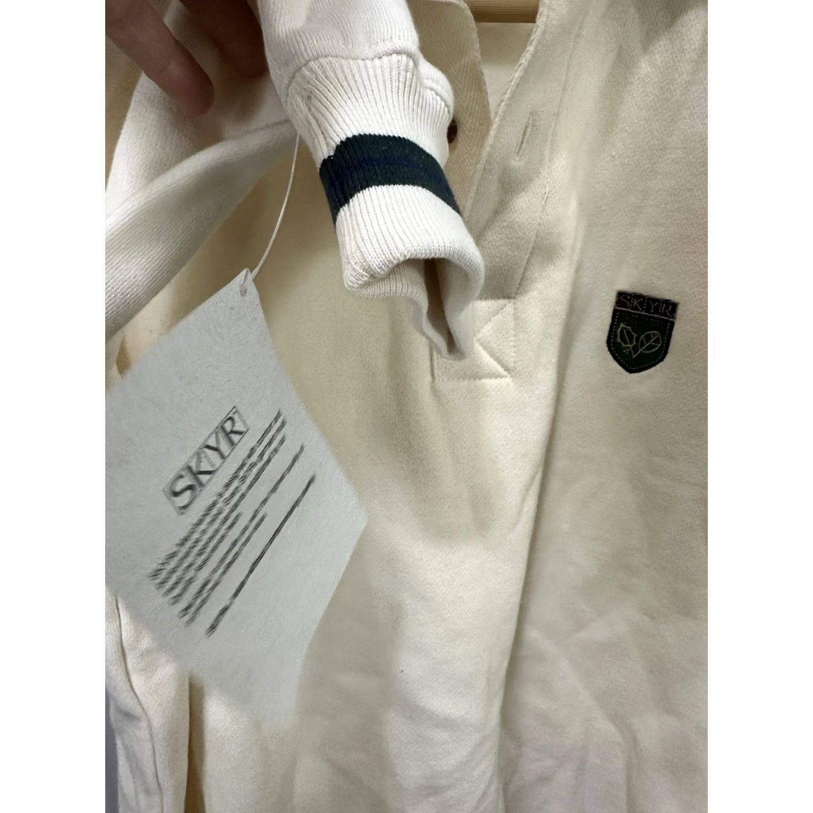 Vintage NWT Skyr Sweatshirt Ski Winter Mountain Snowboard Polo Rugby Men L Cream Tags Stain, Size L Size US L / EU 52-54 / 3 - 5 Thumbnail
