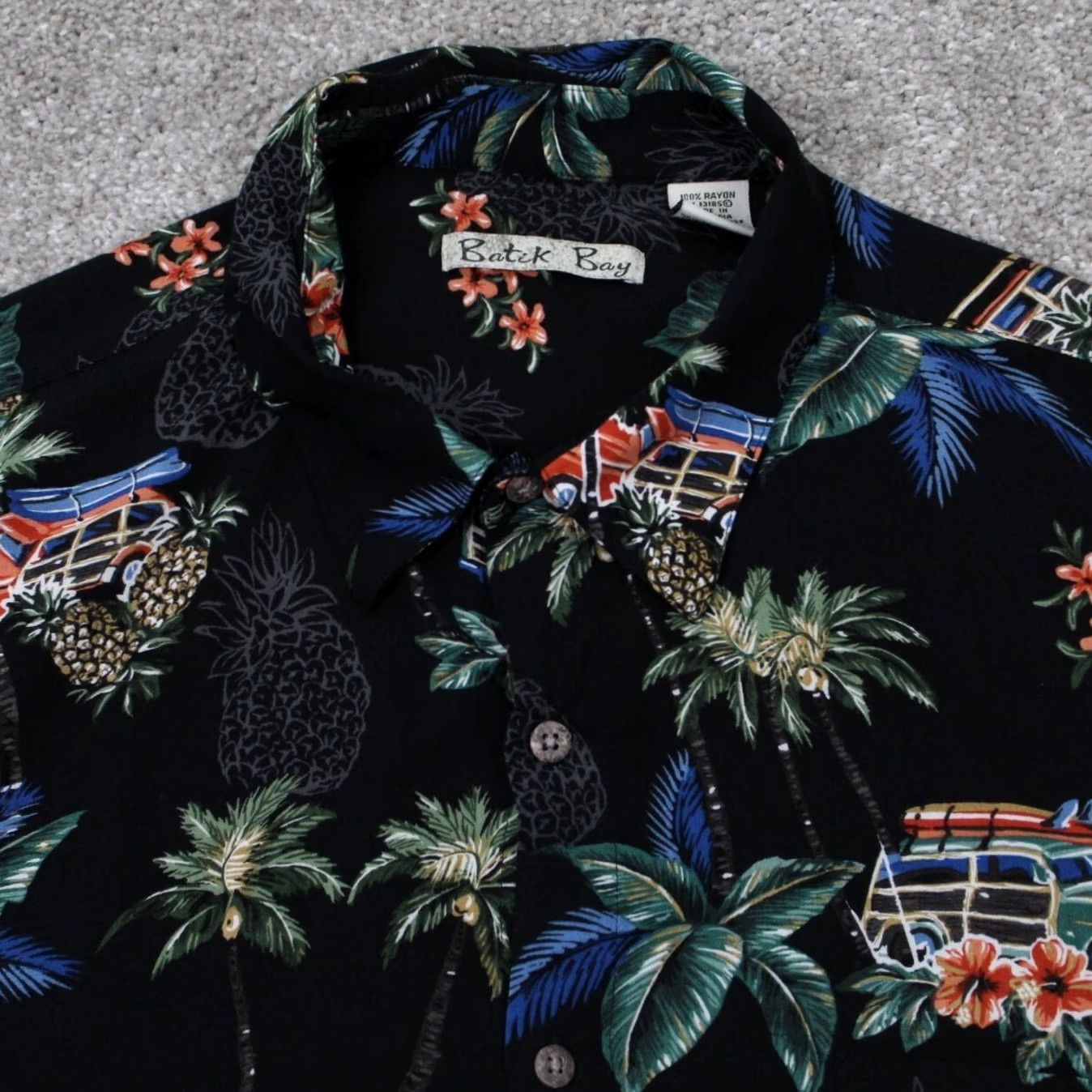 Vintage Batik Bay Hawaiian Shirt Mens 2XL XXL Black Floral Rayon Short Sleeve Button Up Size US XXL / EU 58 / 5 - 6 Thumbnail