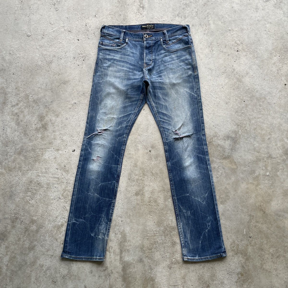Japanese Brand × Jean × Numbers Vintage Back Number Distressed Faded Jeans Pants Denim W33 Size US 33 - 1 Thumbnail