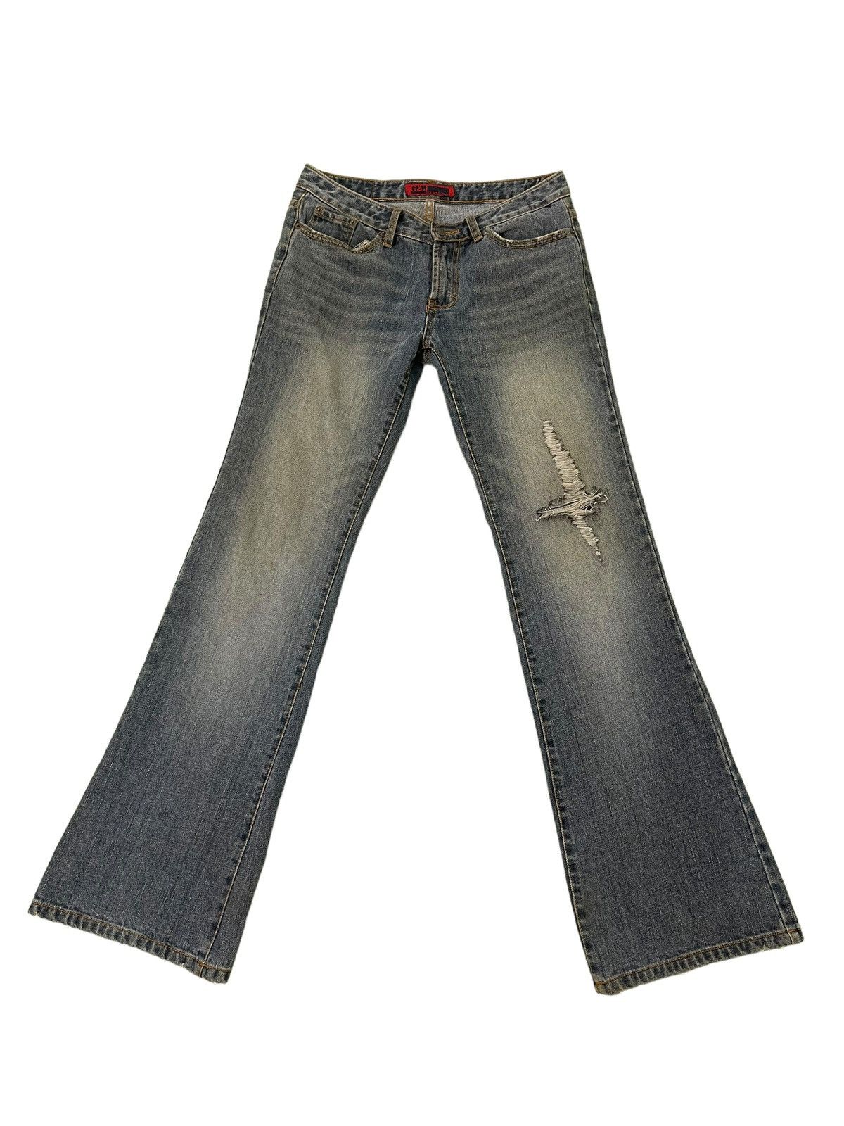 Japanese Brand Flare Jeans G&J Distress Low Rise Boot Cut 8🟦6 Size US 29 - 2 Thumbnail