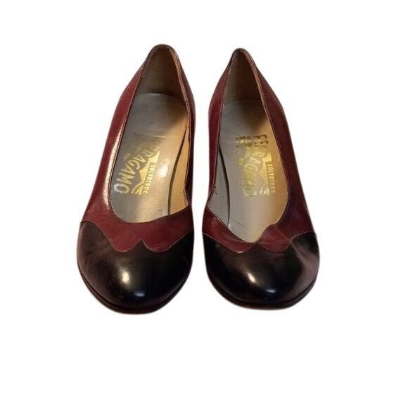 Salvatore Ferragamo Size 6.5 AA Ferragamo Burgundy Black Leather Heels Italy Lea Size US 6.5 / IT 36.5 - 2 Thumbnail