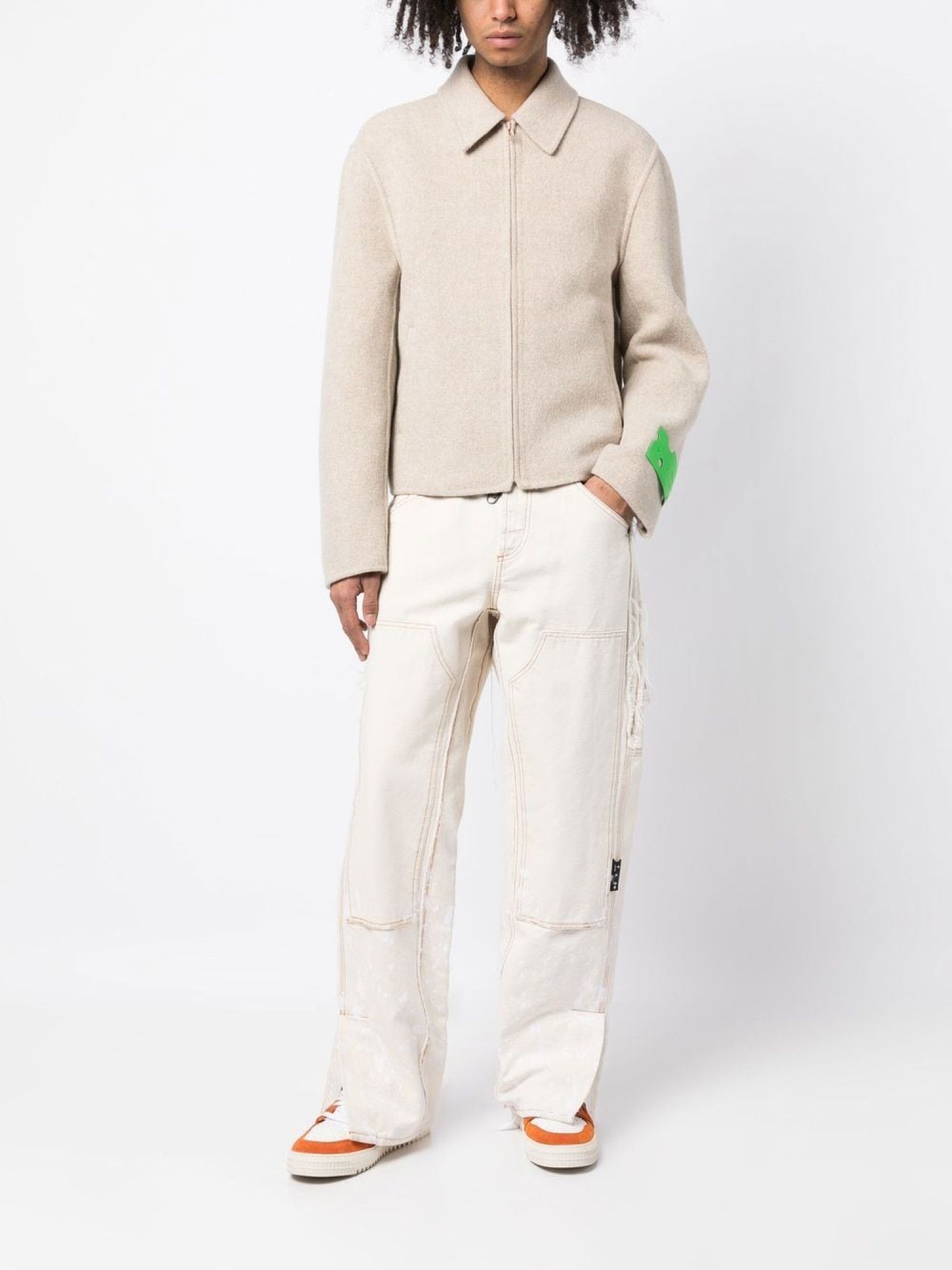 Off-White o1gr1nt0125 Tag Double Wool Zip Up Blouson Jacket in Bone Size US M / EU 48-50 / 2 - 2 Thumbnail