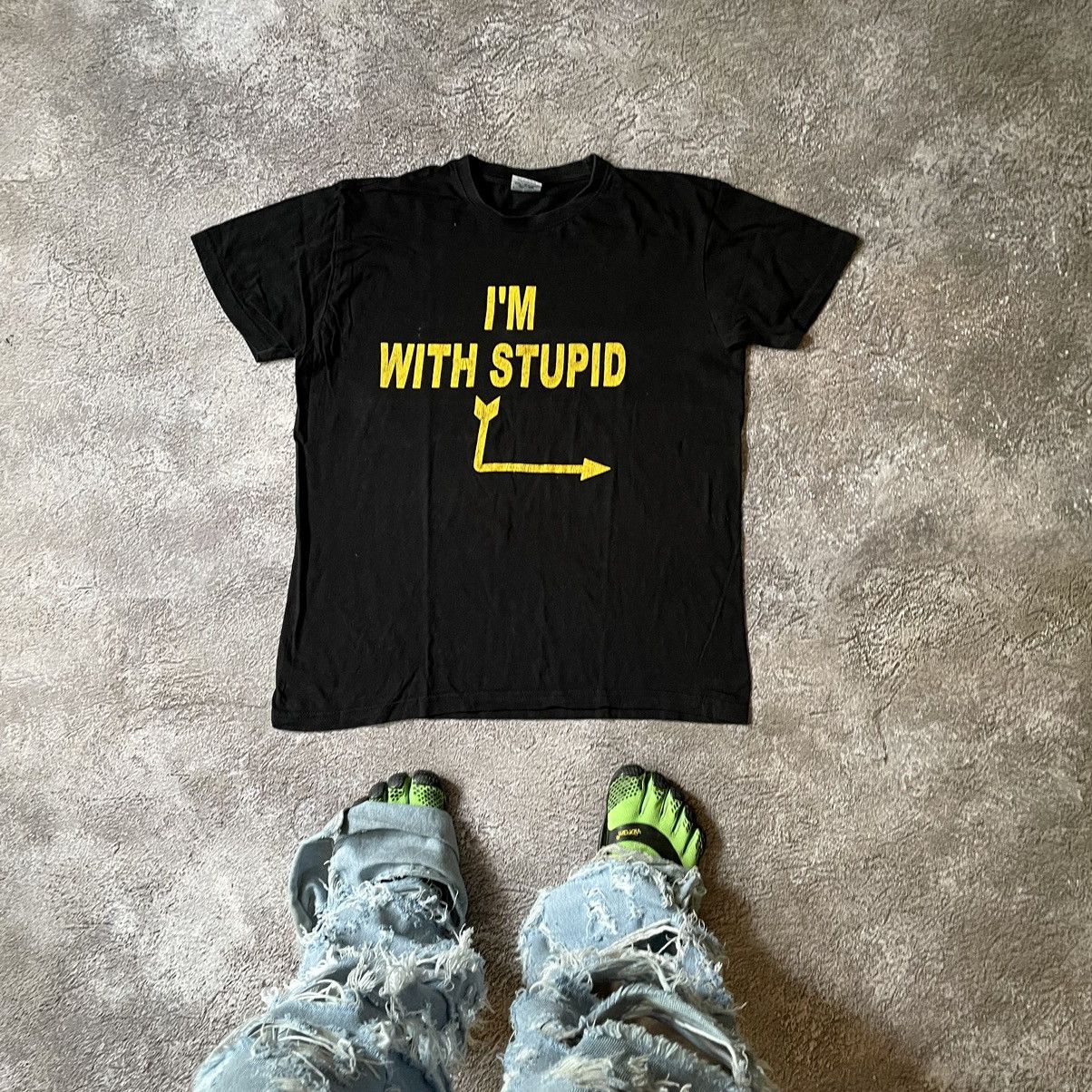 Vintage Vintage Y2K Graphic Tee Im With Stupid Funny Streetwear M Size US M / EU 48-50 / 2 - 1 Thumbnail