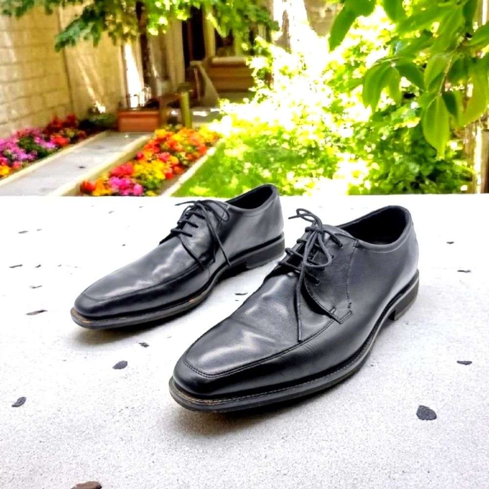 Ecco Calcan Size 13 Black Leather Men's Apron Toe Dress Shoes