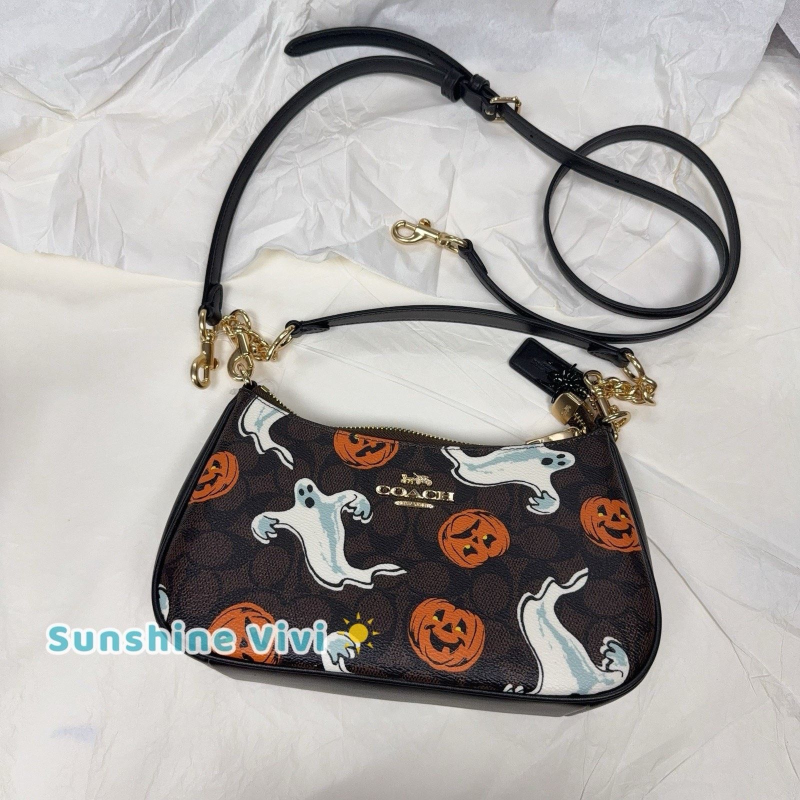 Coach NWT Coach Teri Shoulder Bag Pumpkin Halloween Print CCE71 Size ONE SIZE - 11 Thumbnail