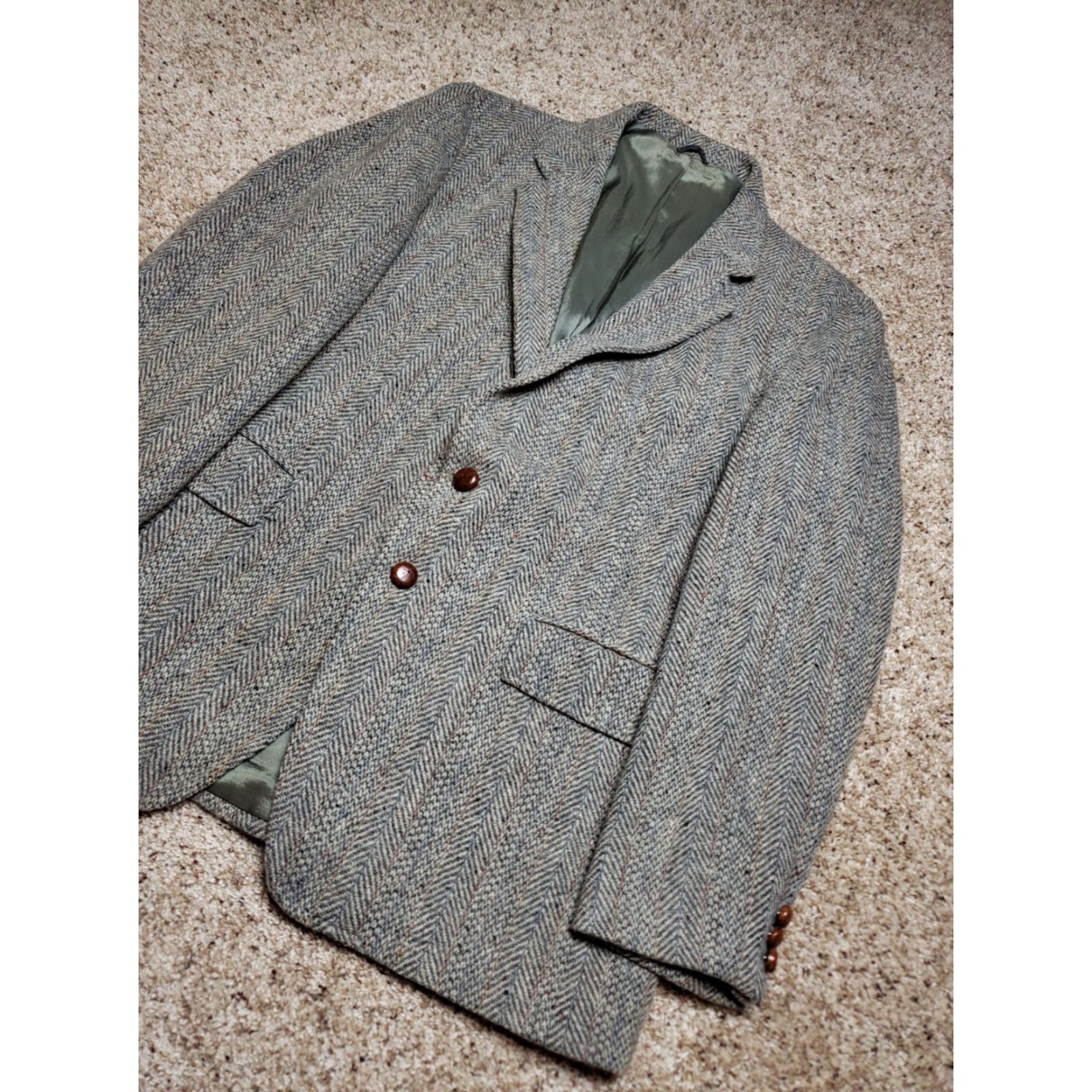Levi's VINTAGE Levi's Strauss Blazer Jacket 40 Reg Wool Tweed Herringbone 80s Mens Notch Lapel Two-Button Single-Breasted Grey Size 40R - 2 Thumbnail