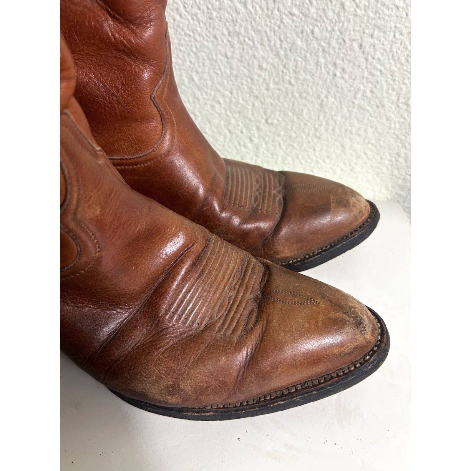 Tony Lama VINTAGE Tony Lama Men’s Boots Western 9 D Leather Cowboy USA Brown Leather 6150 Mens Size US 9 / EU 42 - 2 Thumbnail