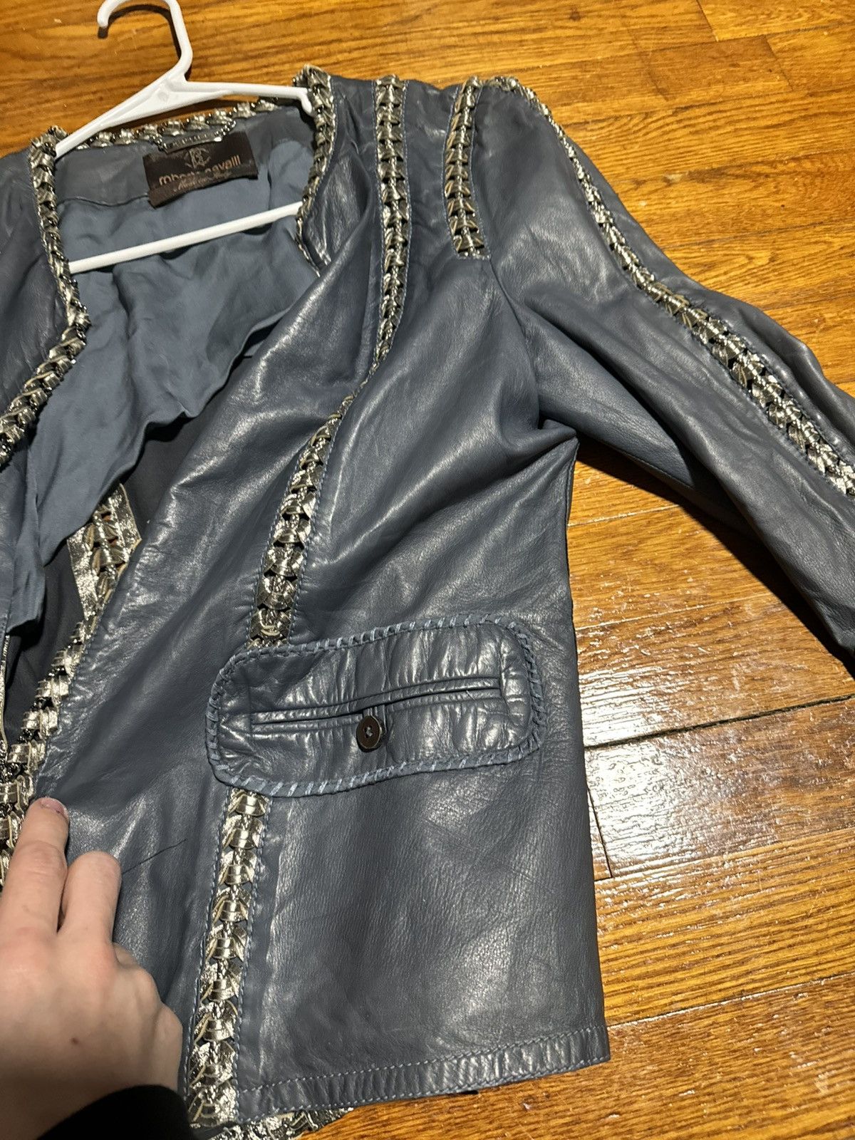 Roberto Cavalli Roberto Cavalli Jacket Leather Women Blue Size 46 Size L / US 10 / IT 46 - 6 Thumbnail