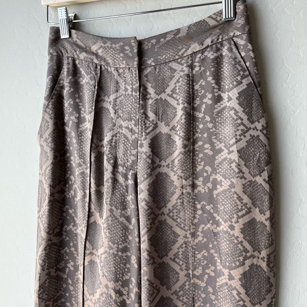 NEW SIMKHAI Trouser Pants Snakeskin Wide Leg Brown Python Pr