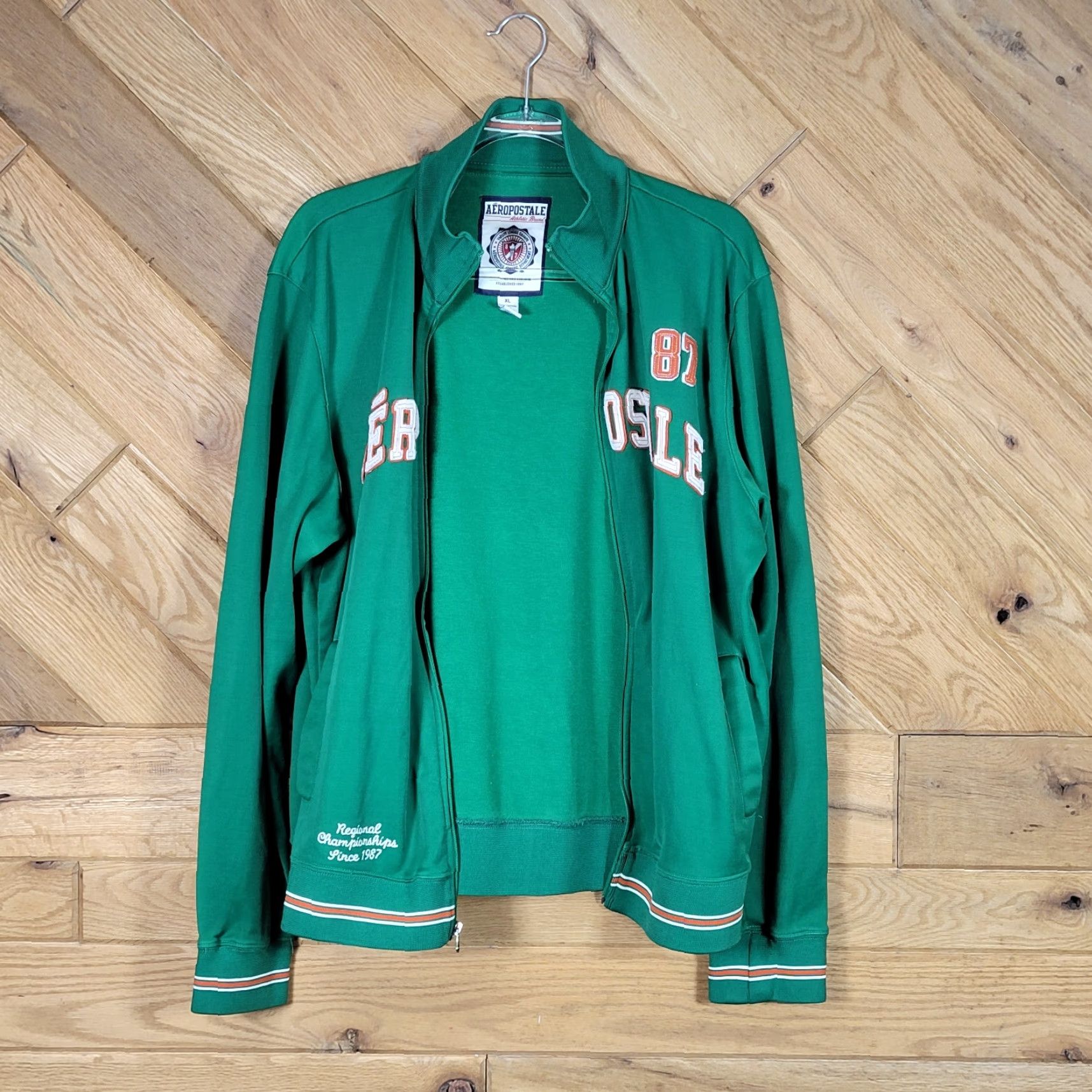 Vintage VINTAGE Aéropostale Track Jacket Mens XL Full Zip Green Sleeve Stripes Running & Jogging 100% Polyester Jacket Size US XL / EU 56 / 4 - 4 Thumbnail