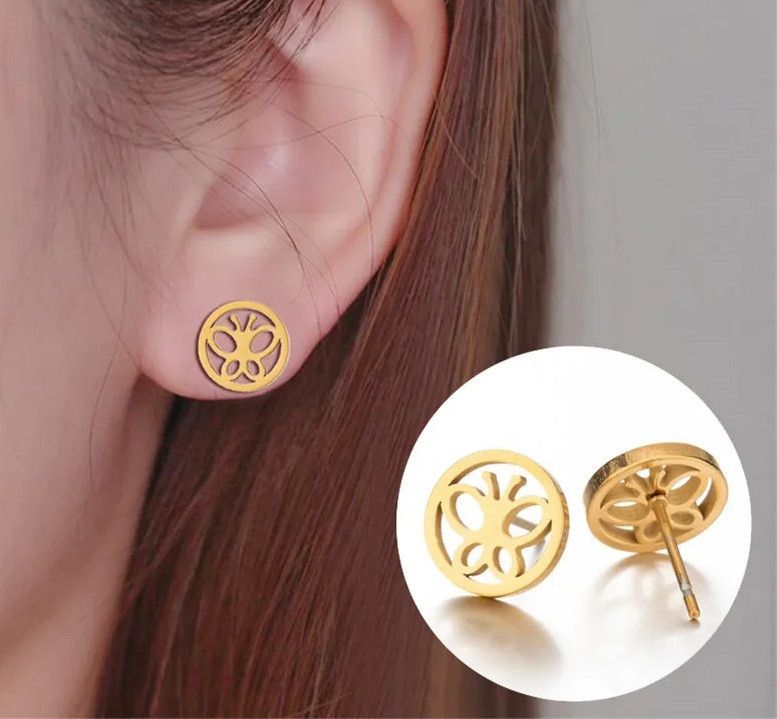 Jewelry Round Butterfly Mini Stud Earrings Charm Earring Gift Size ONE SIZE - 2 Thumbnail