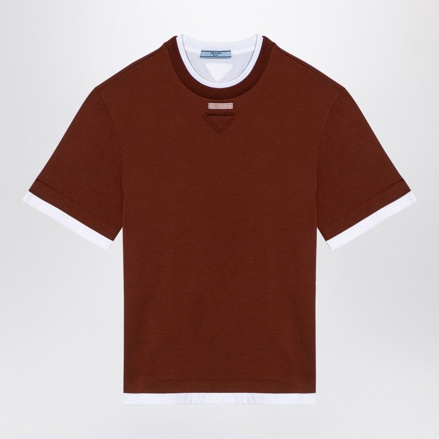 Prada o1d2blof0924 Cotton Crew-neck T-Shirt in Tobacco Size S / US 4 / IT 40 - 1 Thumbnail