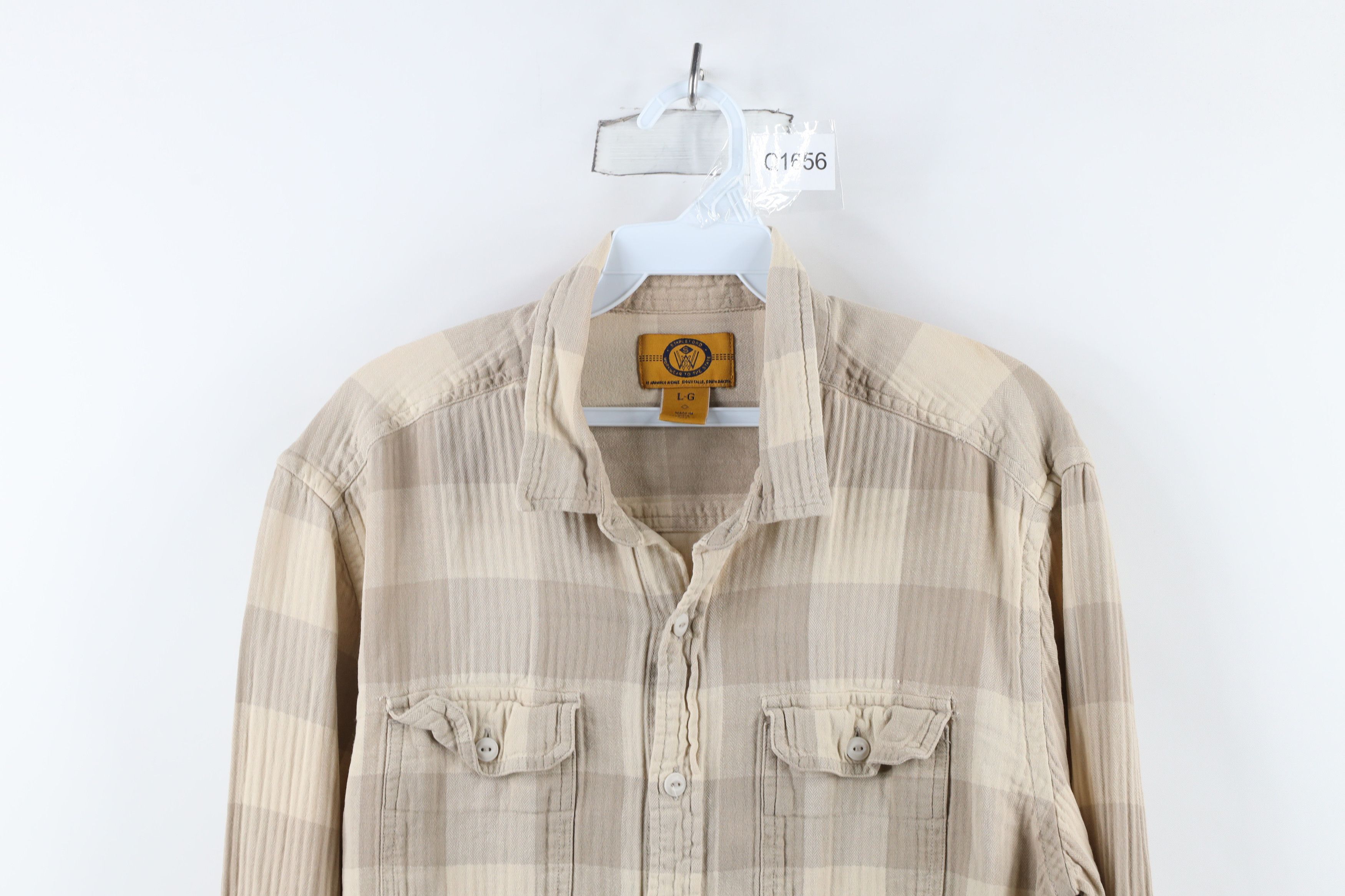Vintage Vintage 90s Streetwear Flannel Collared Button Shirt Beige Size US L / EU 52-54 / 3 - 2 Thumbnail