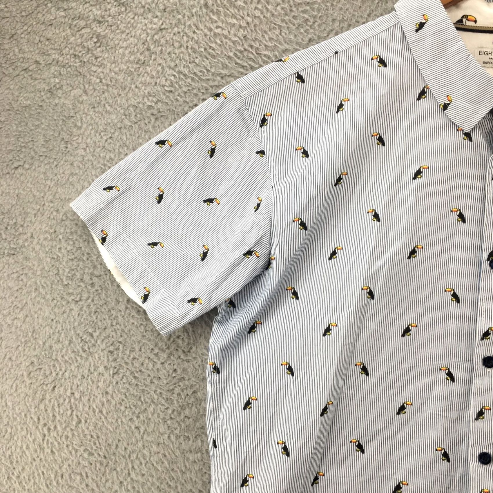 Avenue Eight Avenue Button Up Shirt Mens XL Blue Cotton Short Sleeve Stripe Printed Top Size US XL / EU 56 / 4 - 3 Thumbnail