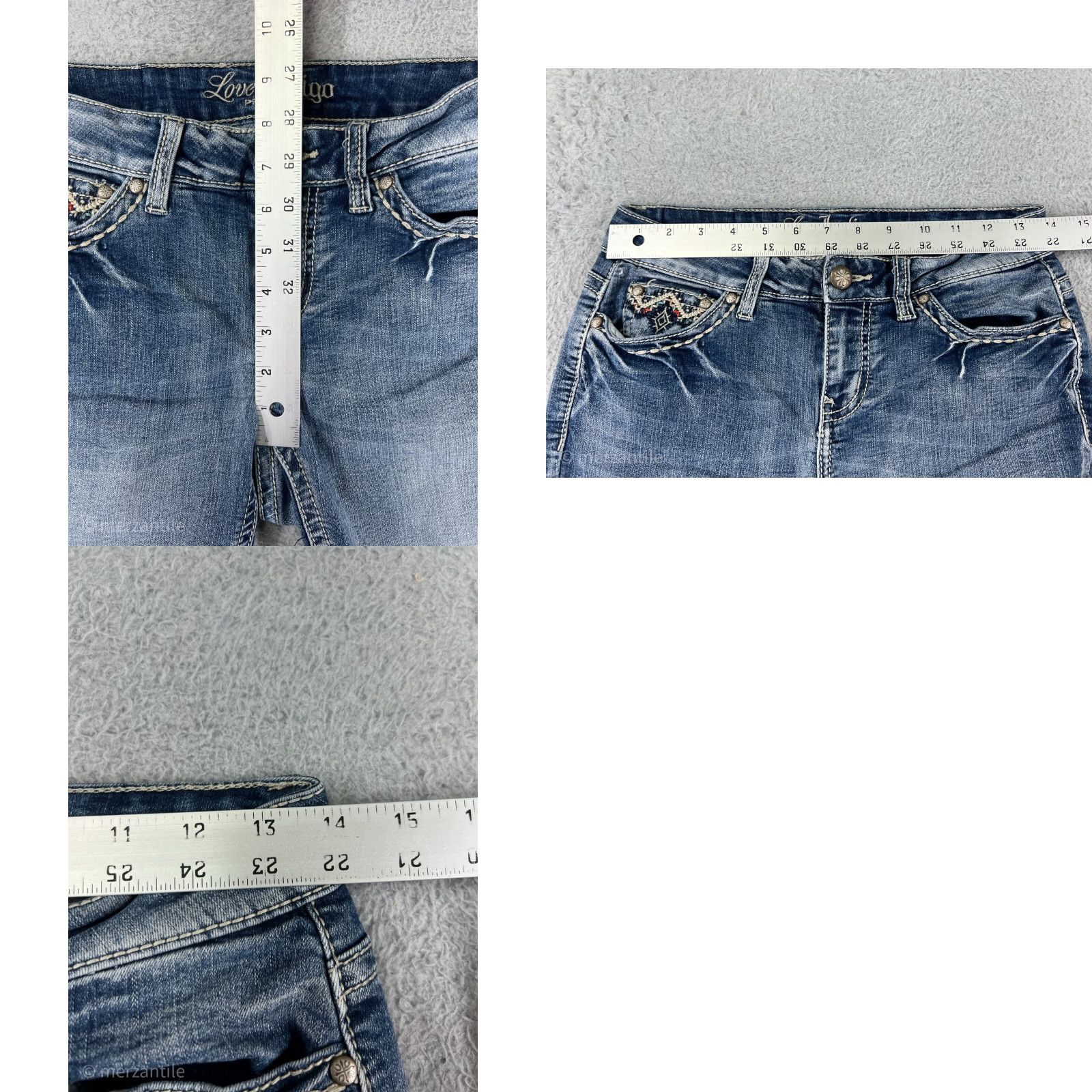 Denime Love Indigo Jeans Women 4 Capri Blue Denim Embroidered Sequin 5-Pocket Regular Inseam 20 in Capri Jeans Womens Size 27" / US 4 / IT 40 - 9 Thumbnail