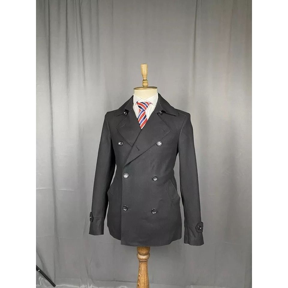 Ermenegildo Zegna MINT! Zegna Men's Black Wool Double Breasted Pea Coat Size S Size US S / EU 44-46 / 1 - 3 Thumbnail