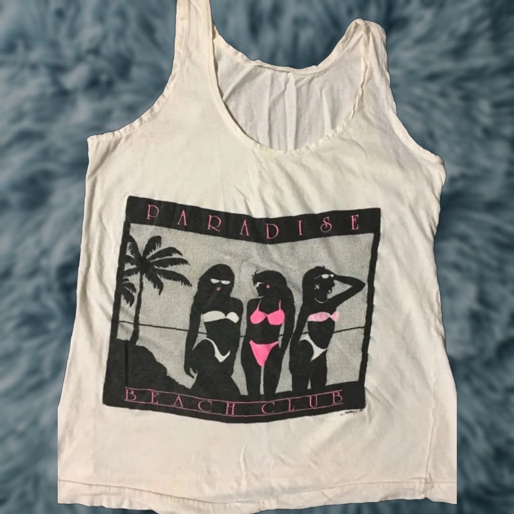 Paradise VINTAGE Paradise Beach Club Faded Distress Tank Top XS Surf Grunge California OP Size US XS / EU 42 / 0 - 1 Thumbnail