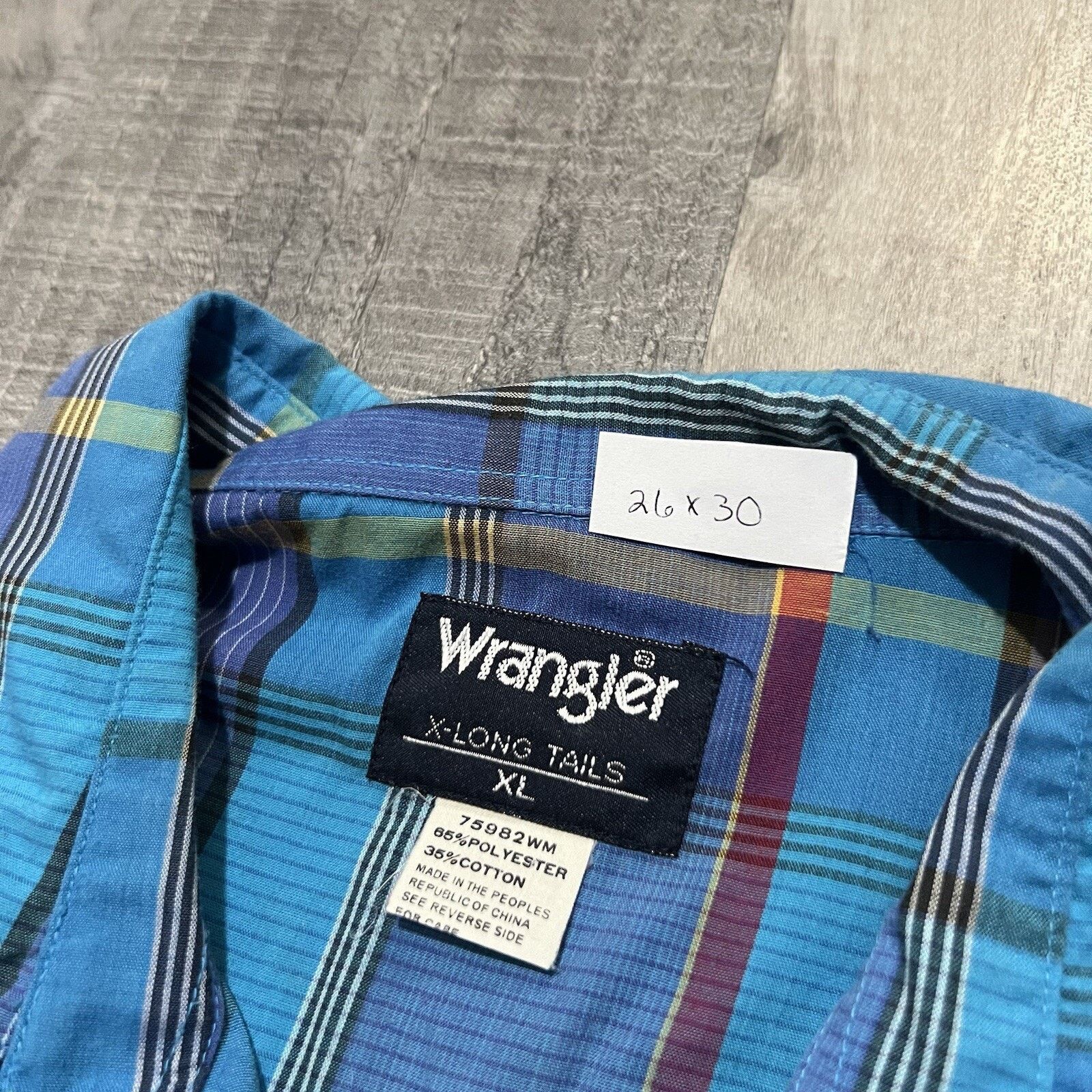 Wrangler VTG Wrangler XLong Tails Blue Plaid Western Pearl Snap Shirt Size US XL / EU 56 / 4 - 4 Thumbnail