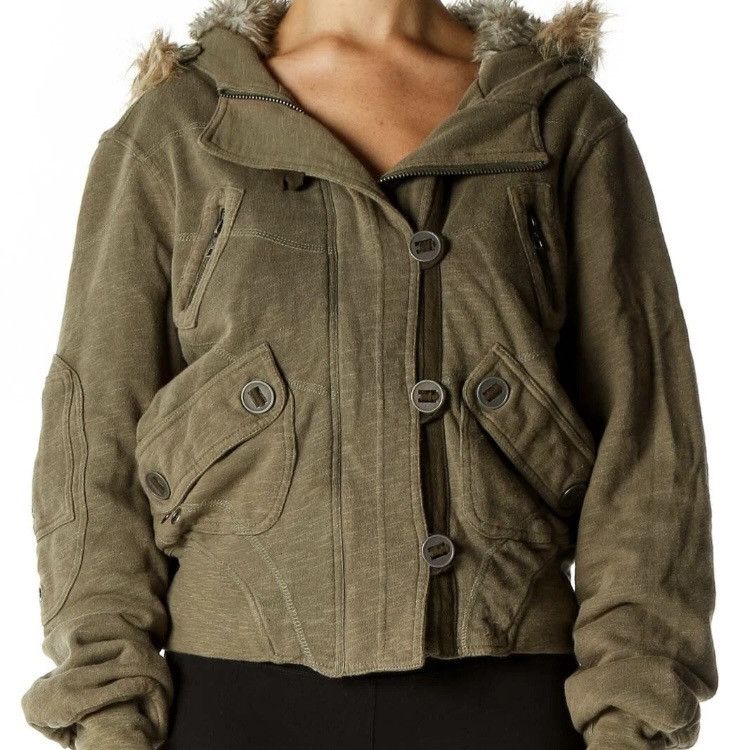 Hurley Hurley Hooded Faux Fur Trim Cargo Bomber Jacket Size M / US 6-8 / IT 42-44 - 1 Thumbnail