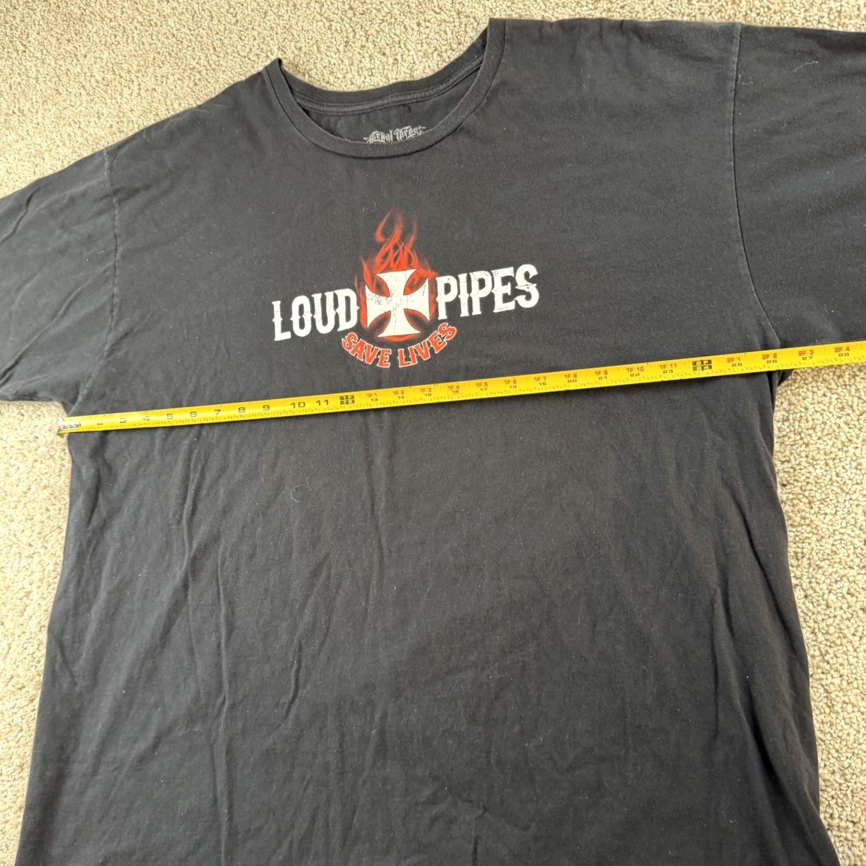 Vintage Lethal Threat Shirt Mens 3XL Black Loud Pipes Save Lives Motorcycle Tee T-Shirt Size US XXL / EU 58 / 5 - 6 Thumbnail