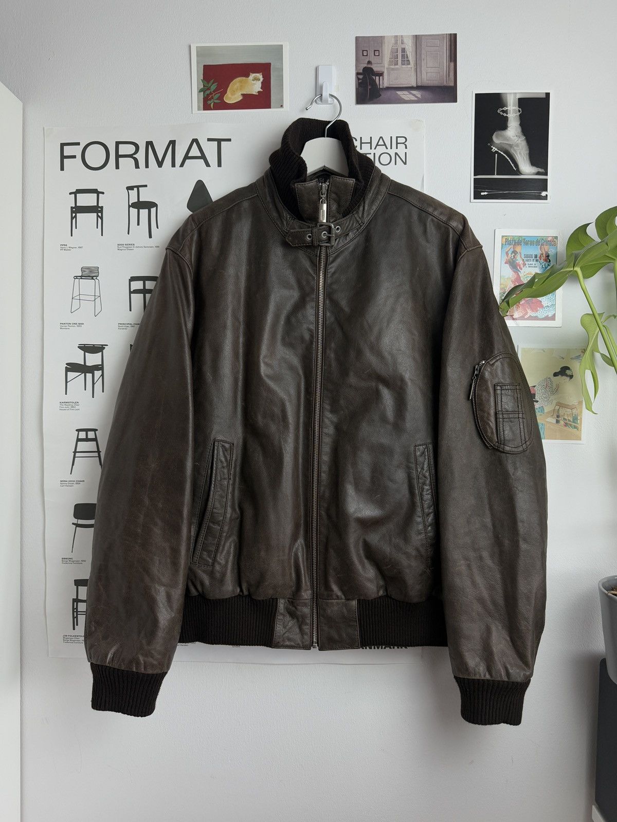 Vintage heavy boxy leather bomber jacket L archive army rare