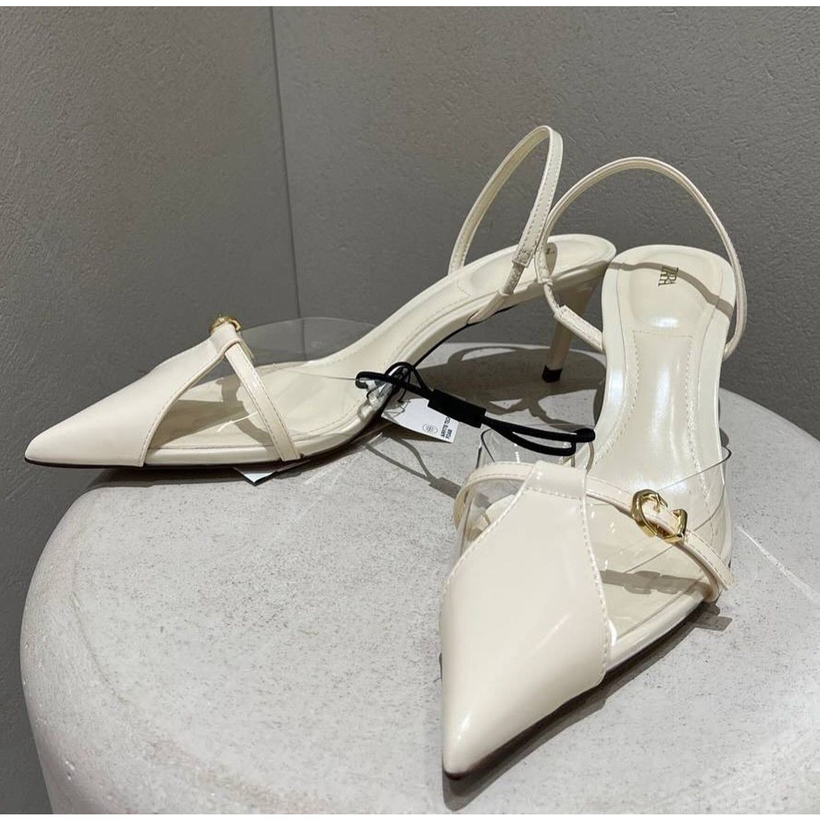 Zara Zara White Pointed Toe Slingback Heels NWT Size US 9 / IT 39 - 15 Thumbnail