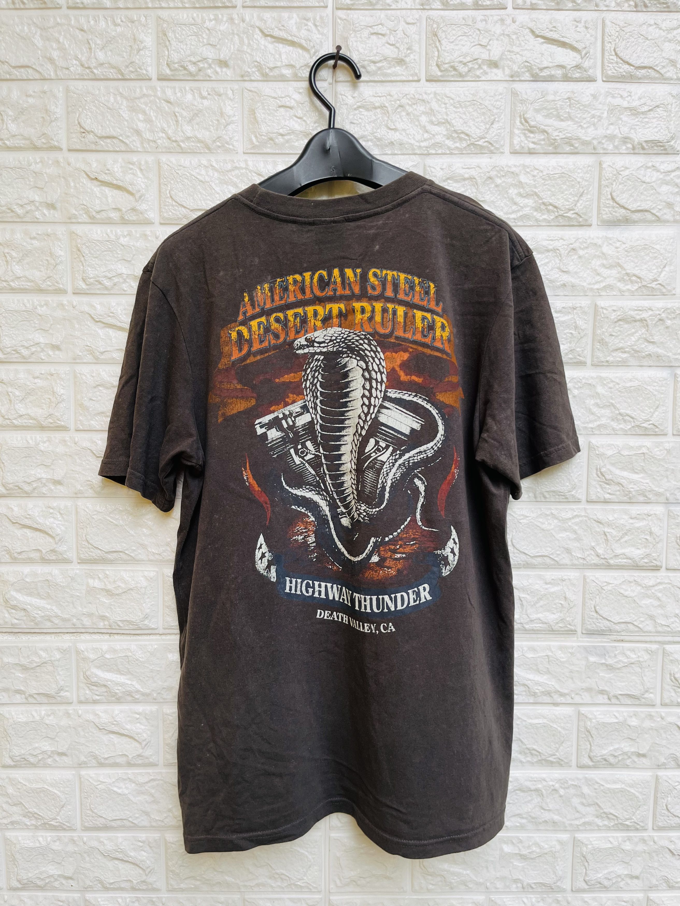 image of Vintage American Steel Desert Ruler Cobra Snake Motorcycle in Faded Black, Men's (Size Medium)