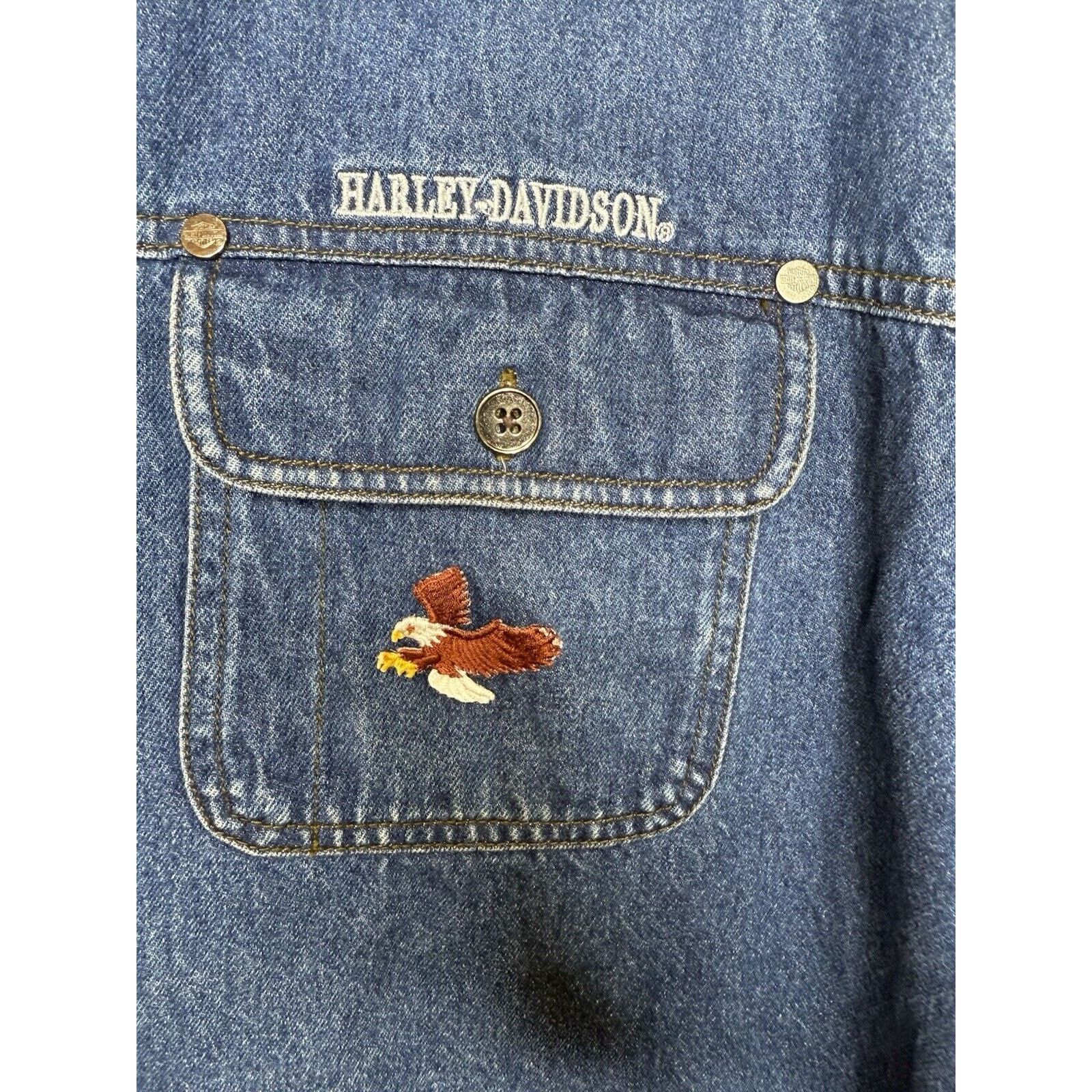 Harley Davidson Harley Davidson Shirt Men Large Blue Denim Eagle Embroidered Size US L / EU 52-54 / 3 - 2 Thumbnail