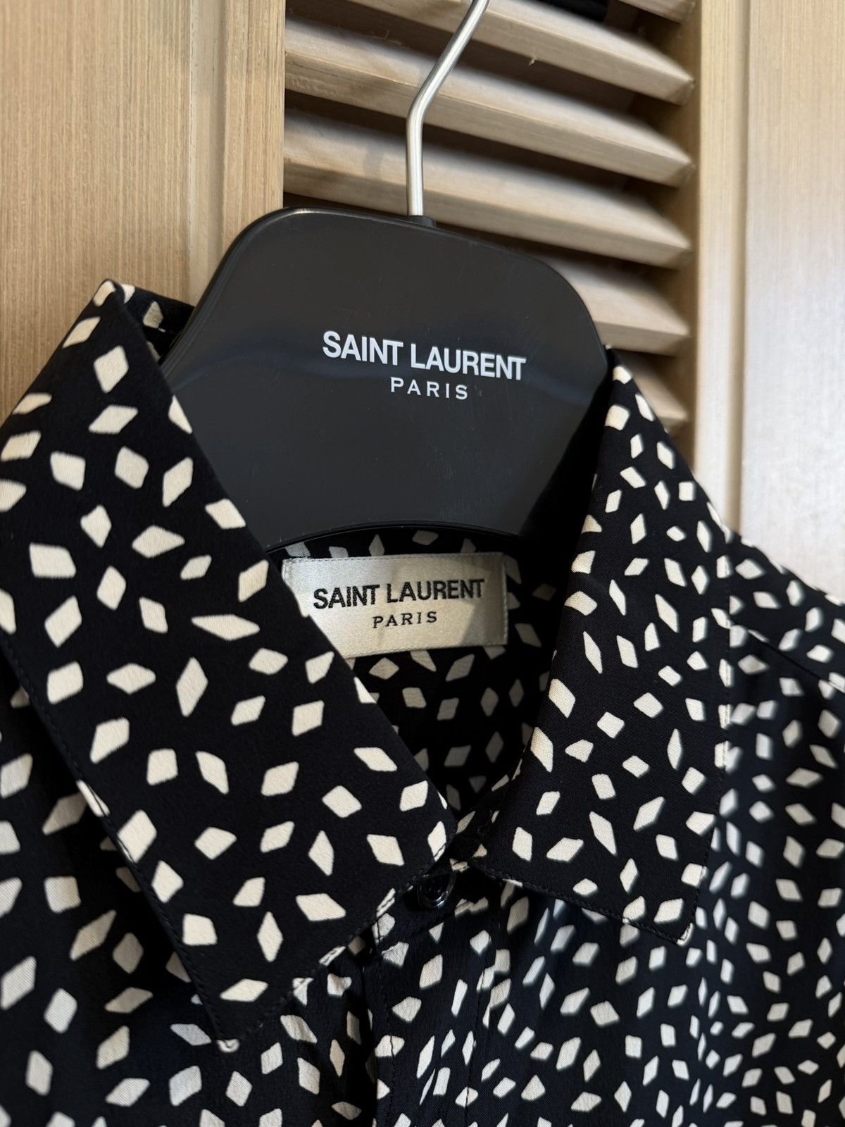 Saint Laurent Paris Saint Laurent FW15 Black Crêpe Losange Silk Shirt Size US XS / EU 42 / 0 - 3 Thumbnail