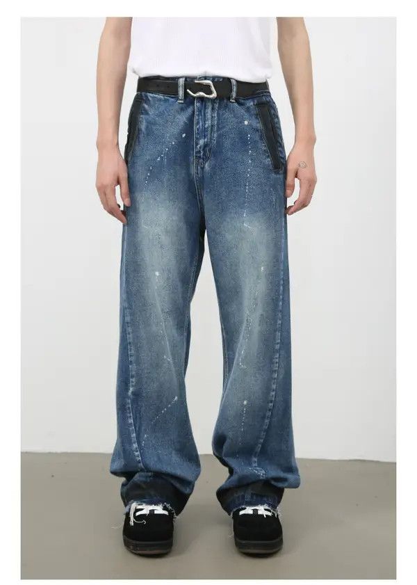 VIBE Men's American street loose raw edge washed wide leg jeans Size US 32 / EU 48 - 1 Thumbnail