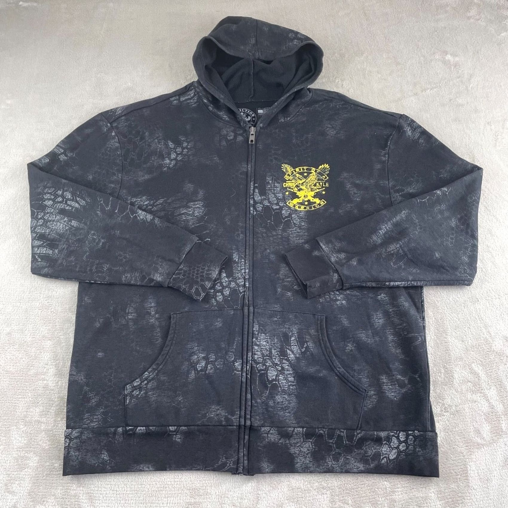 Affliction Affliction Hoodie Men 2XL Black AOP Spirit Of A Warrior Eagle CHRIS KYLE FROG Geometric Zipper Full Zip Distressed Mens Size US XXL / EU 58 / 5 - 4 Thumbnail